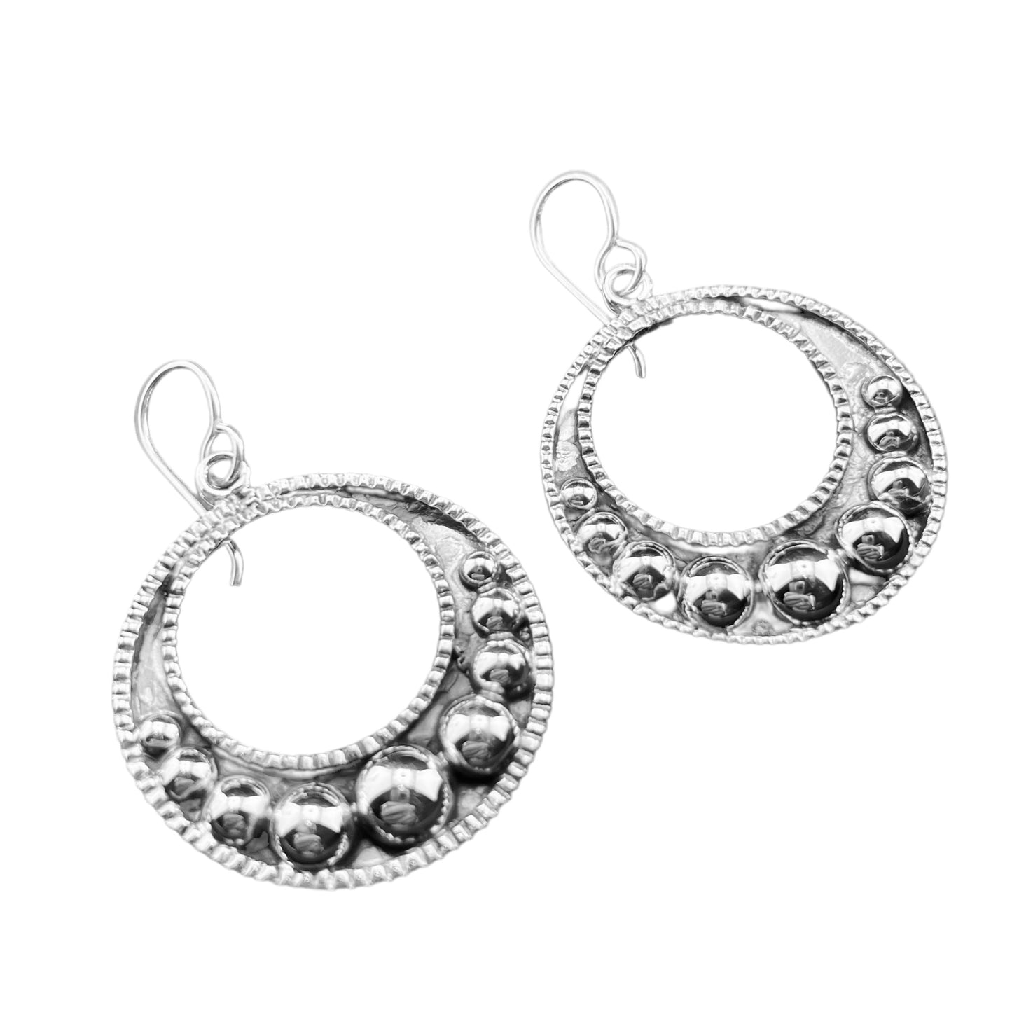 Sterling Silver .925 HOOP Earrings 35mmx2mm with Bolitas