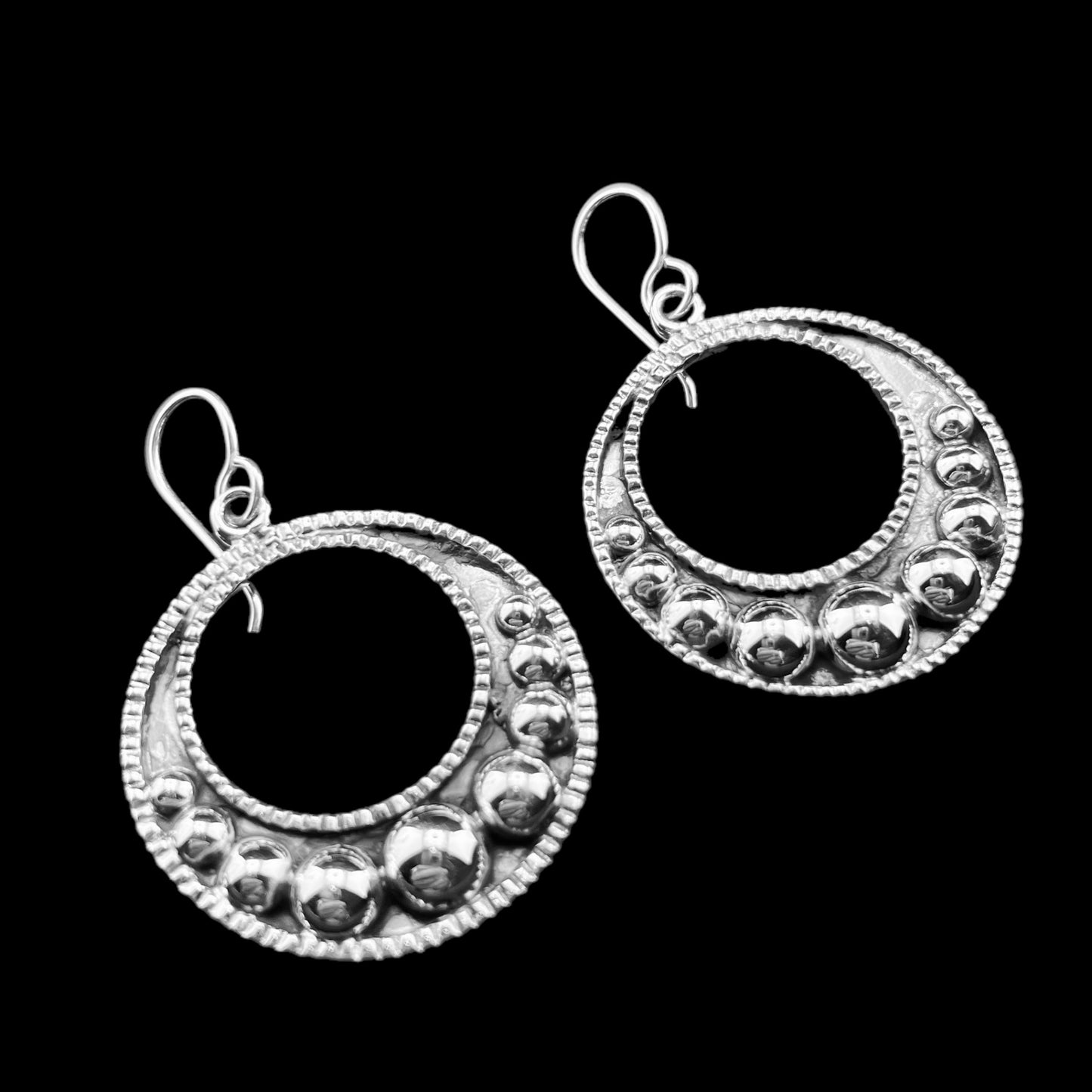 Sterling Silver .925 HOOP Earrings 35mmx2mm with Bolitas