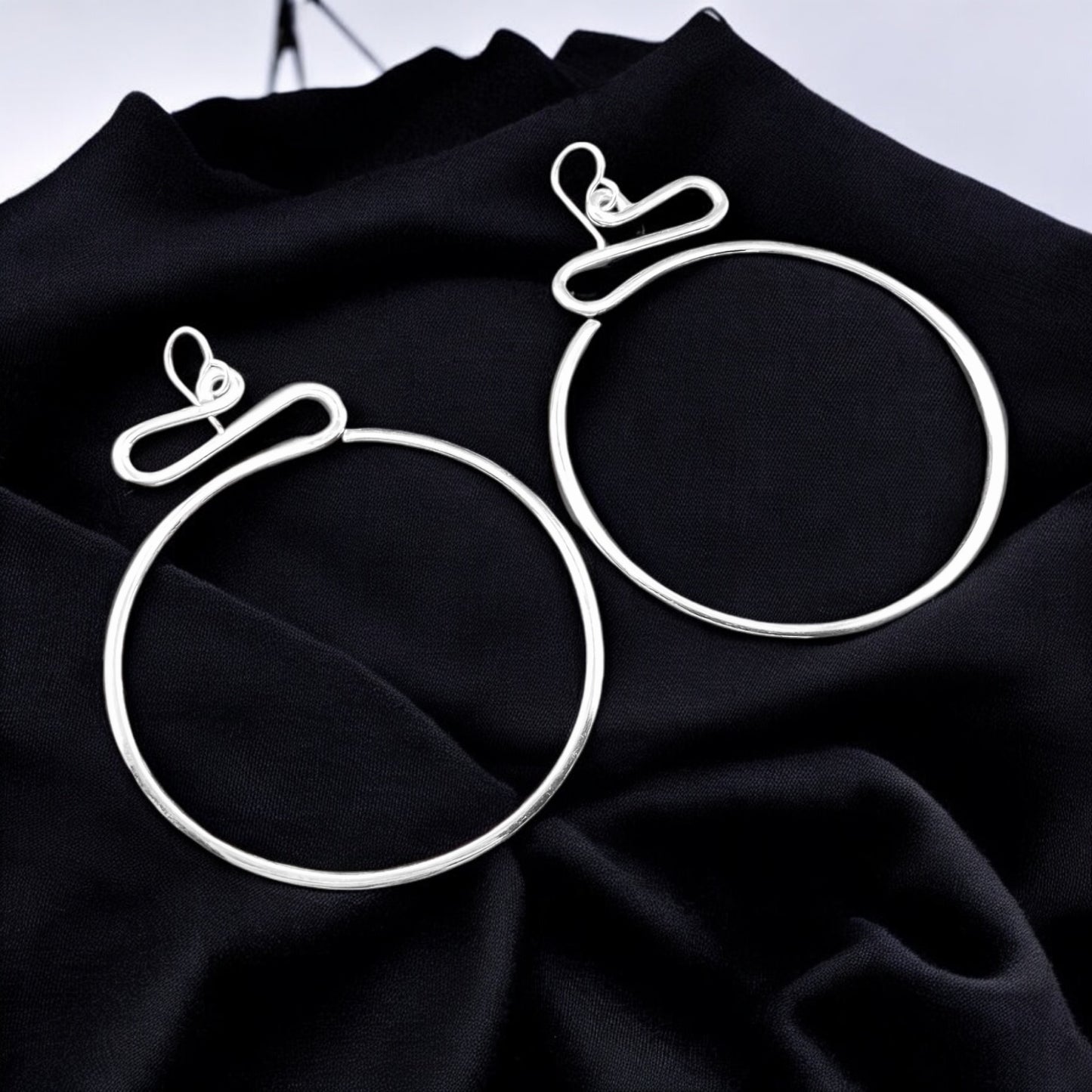 Sterling Silver .925 HOOK Earrings 65mmx80mm Hoop with Ribbon
