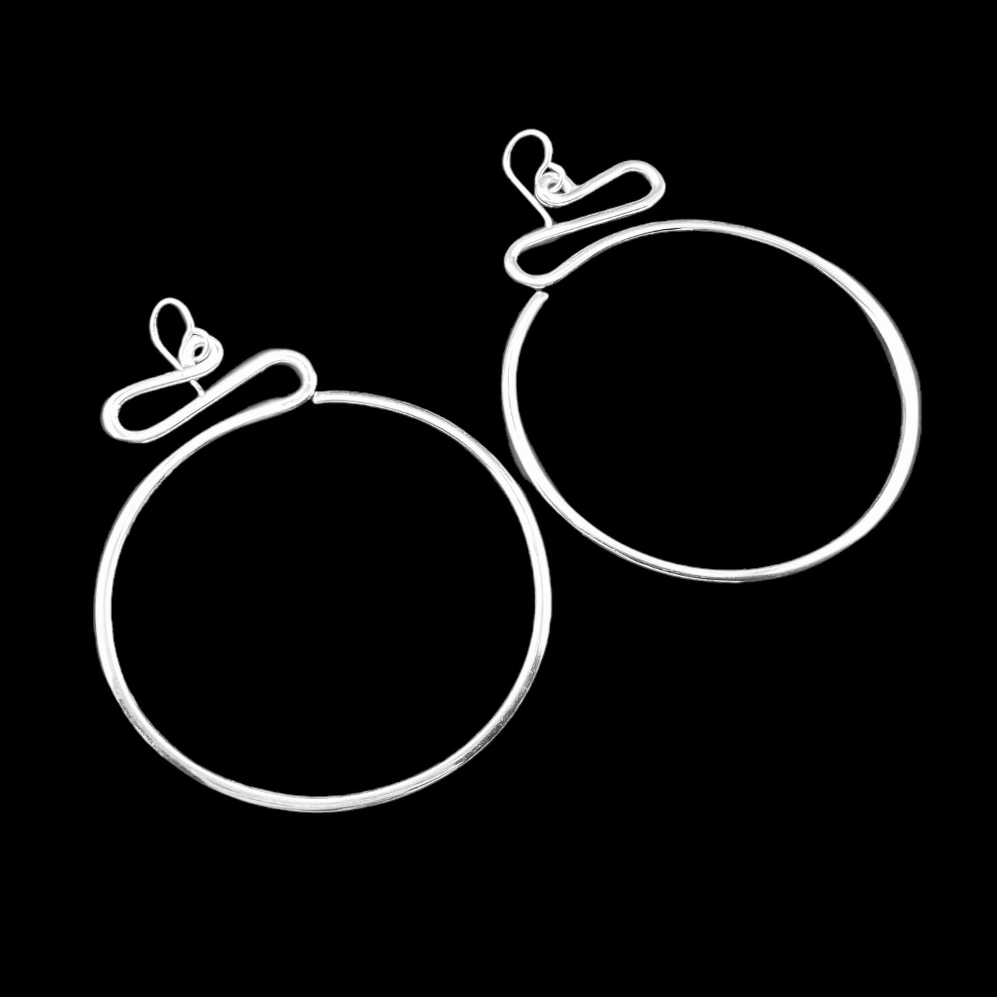 Sterling Silver .925 HOOK Earrings 65mmx80mm Hoop with Ribbon