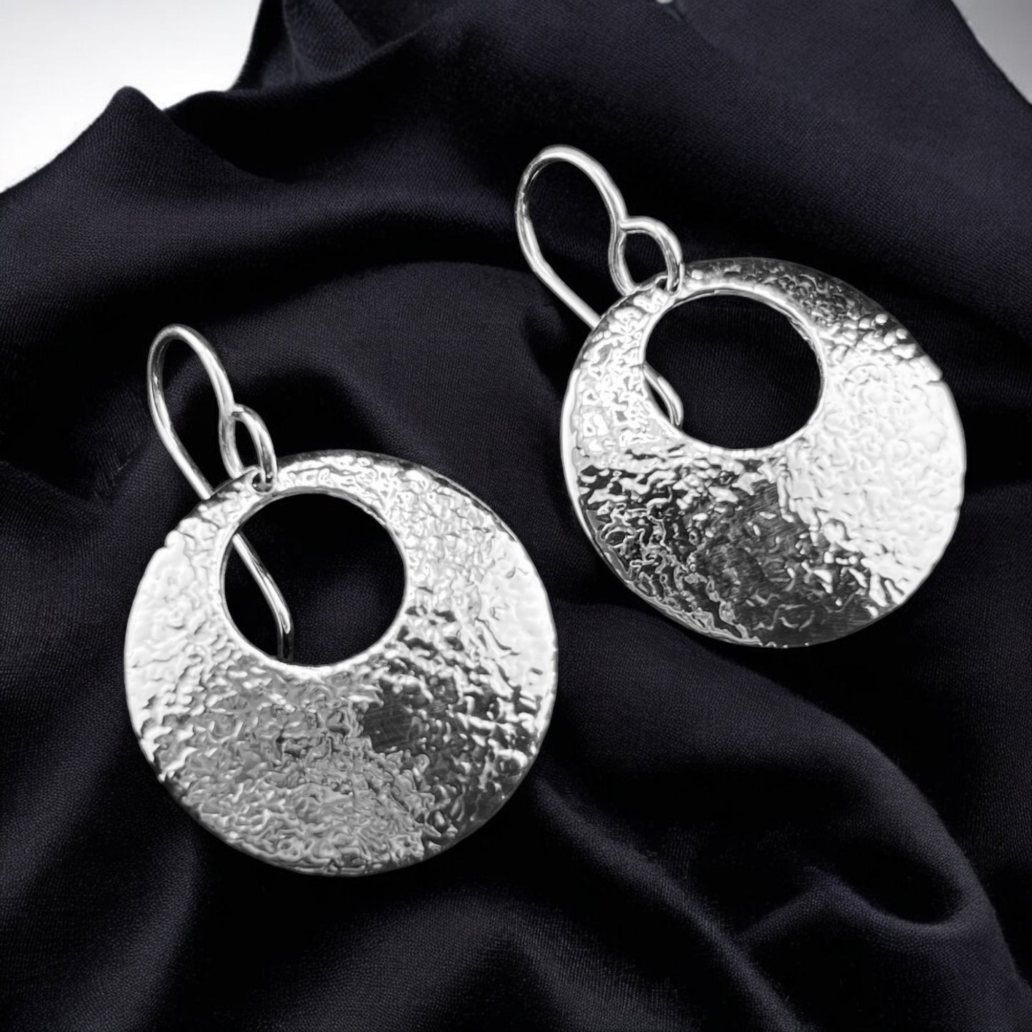 Sterling Silver .925 HOOP HOOK Earrings 20mm Hammered