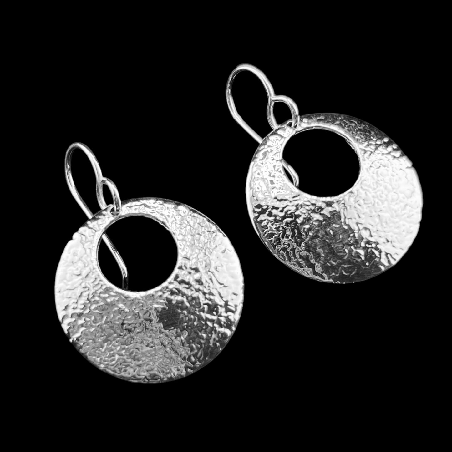 Sterling Silver .925 HOOP HOOK Earrings 20mm Hammered