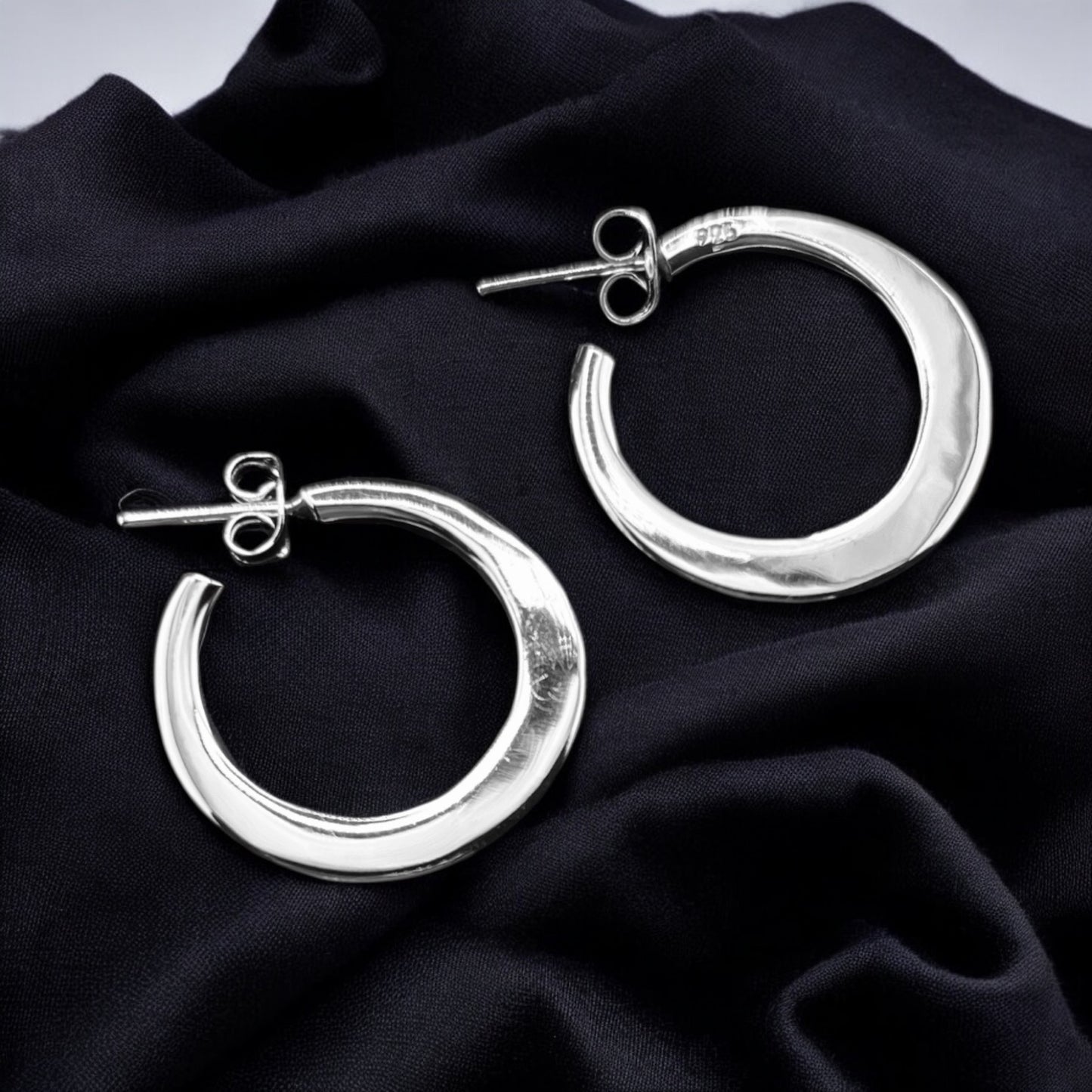 Sterling Silver .925 HOOP POST Earrings 23mm Smooth