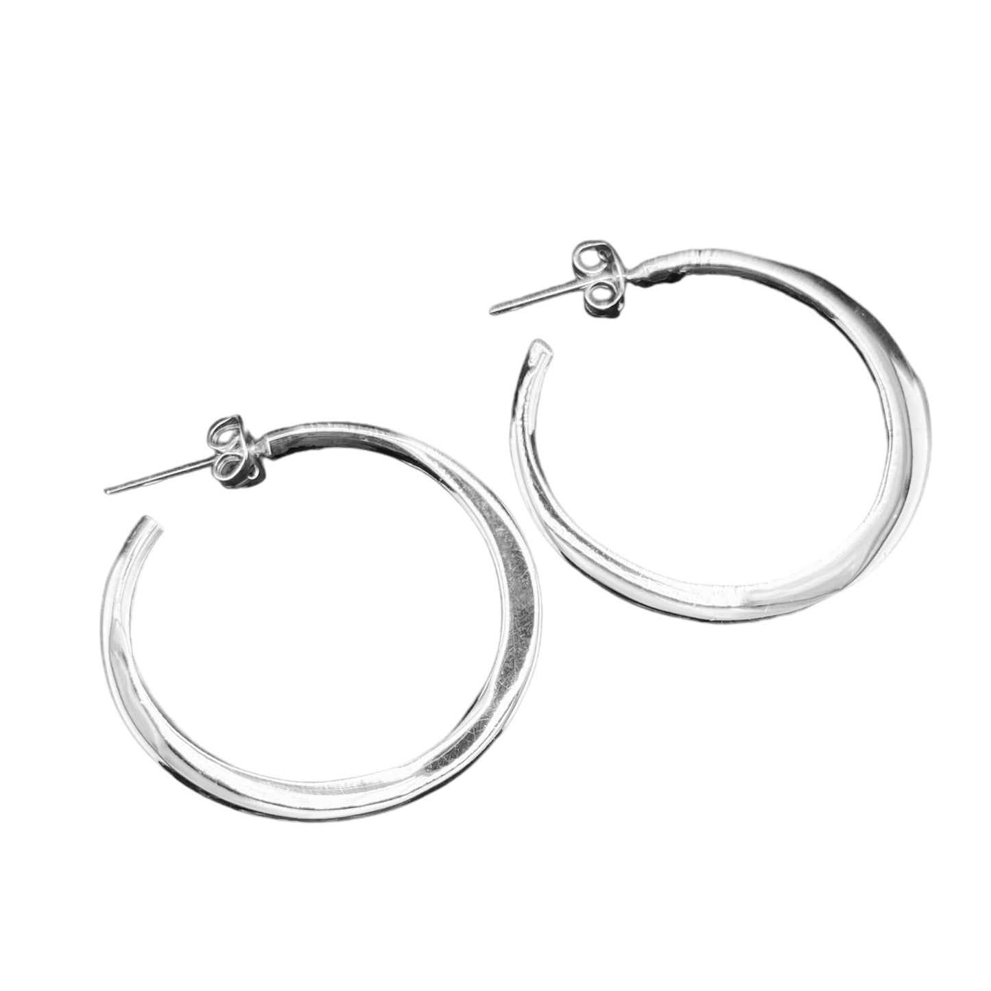 Sterling Silver .925 HOOP POST Earrings 34mmx1mm Smooth
