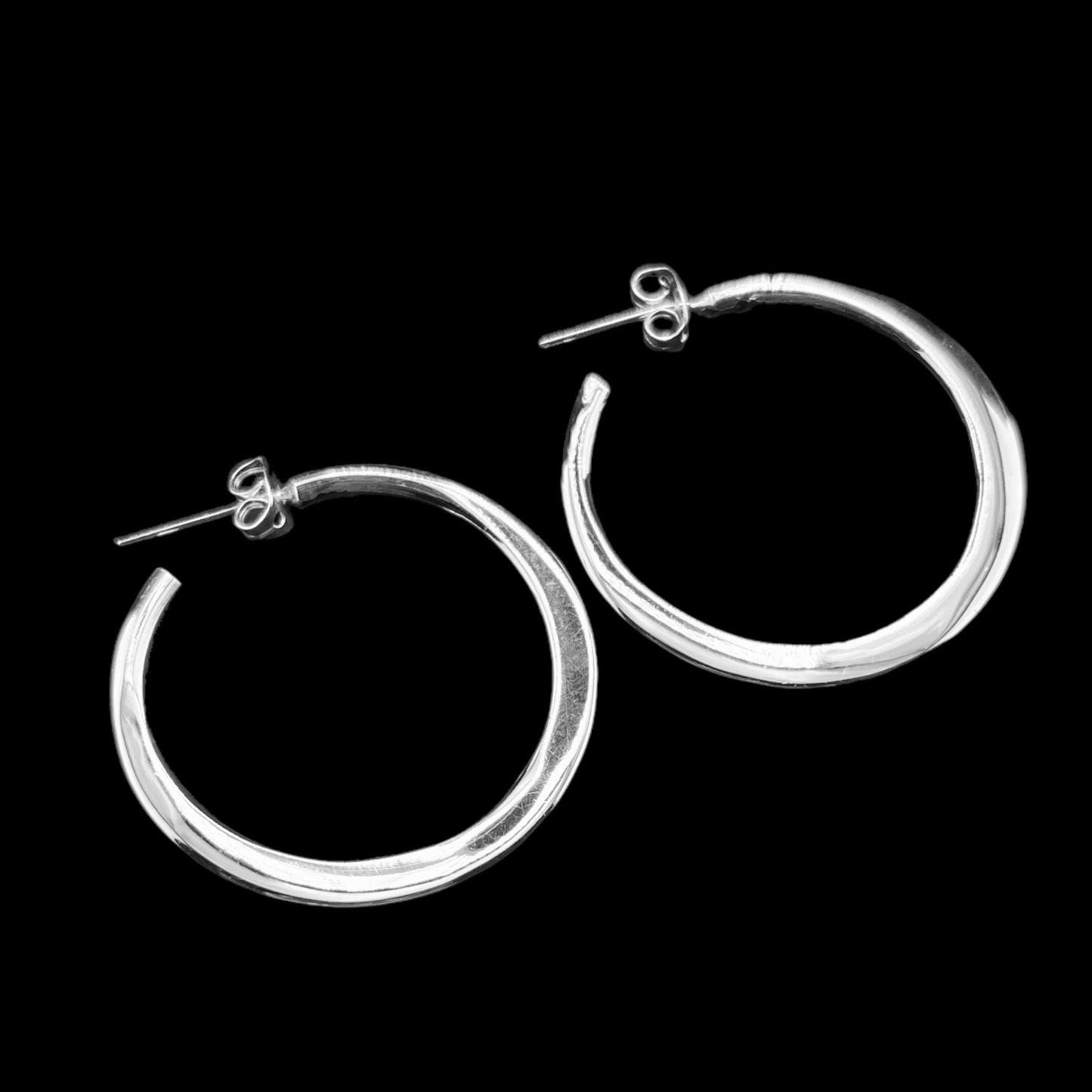 Sterling Silver .925 HOOP POST Earrings 34mmx1mm Smooth