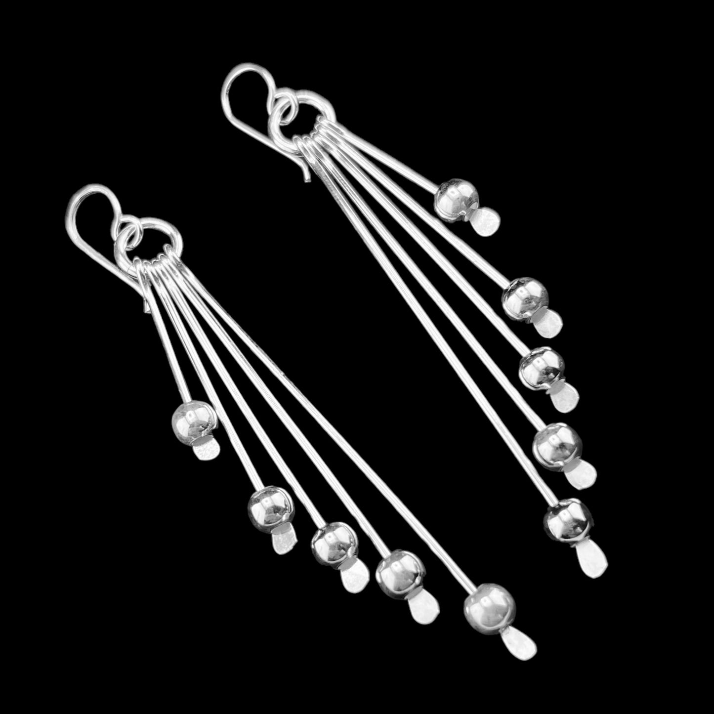 Sterling Silver .925 HOOK Earrings 10mmx60mm 3 dangles with Balls