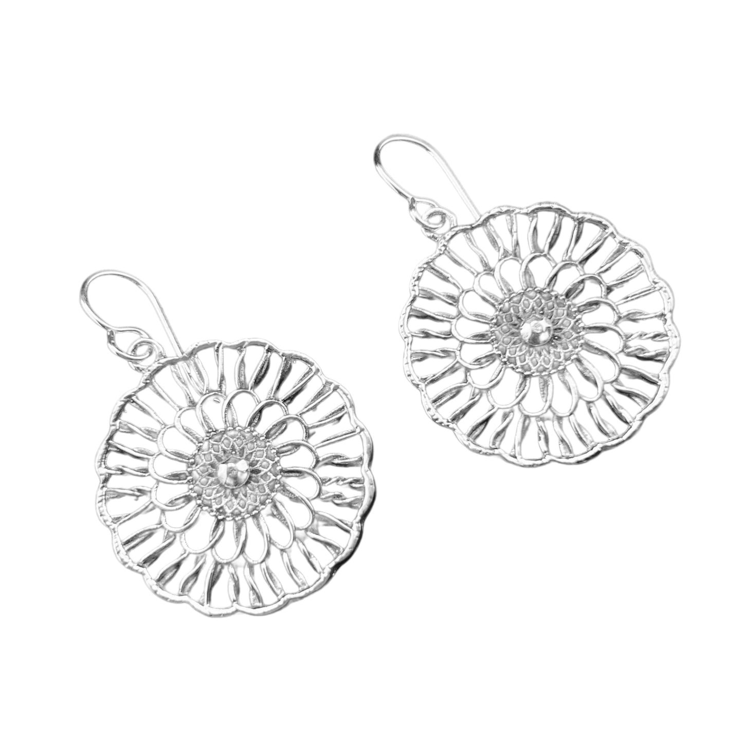 Sterling Silver .925 HOOK Earrings 28mm Floral