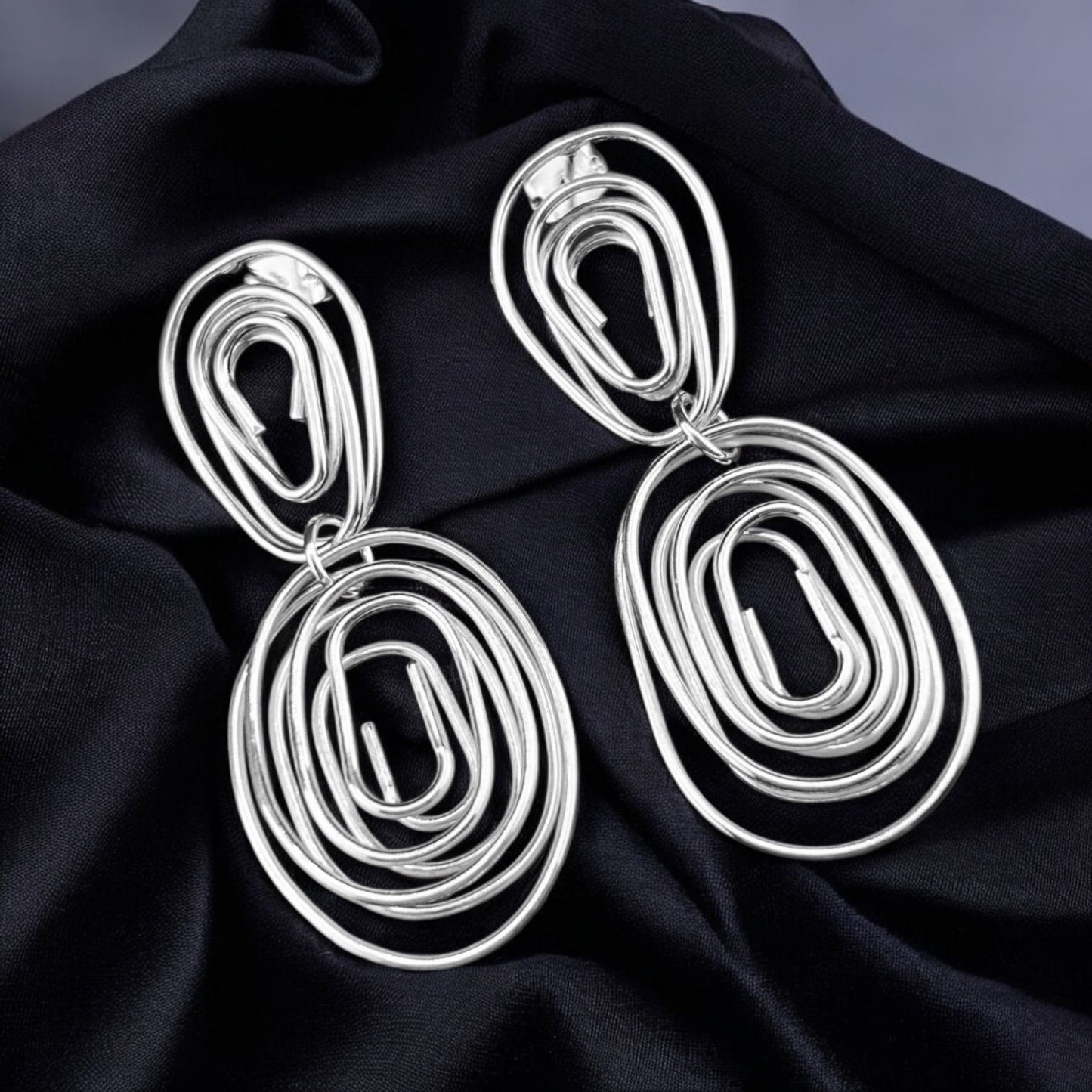 Sterling Silver .925 POST Earrings 40mmx50mm Double wire Spiral