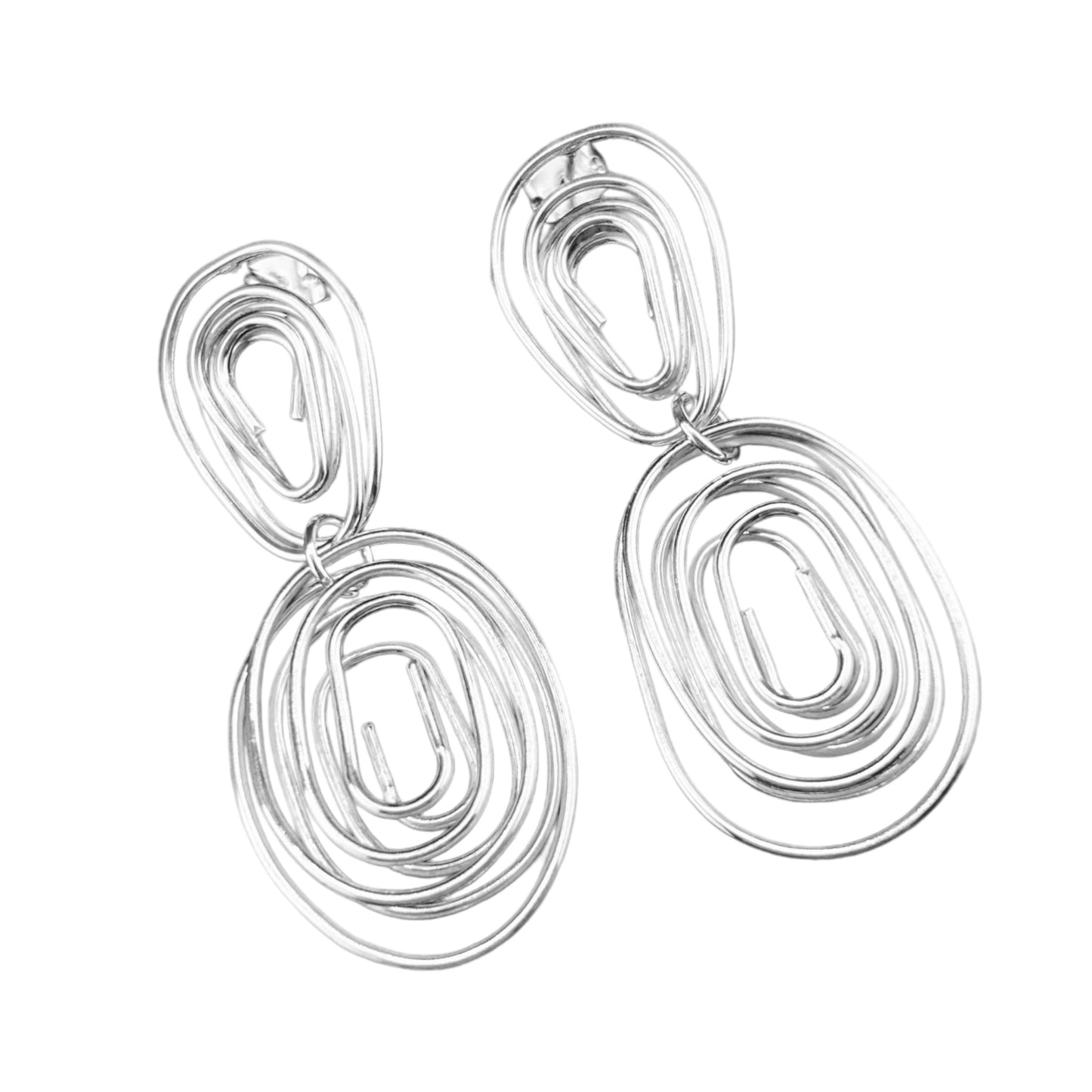 Sterling Silver .925 POST Earrings 40mmx50mm Double wire Spiral