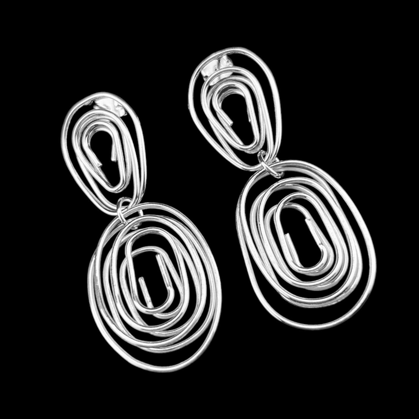 Sterling Silver .925 POST Earrings 40mmx50mm Double wire Spiral