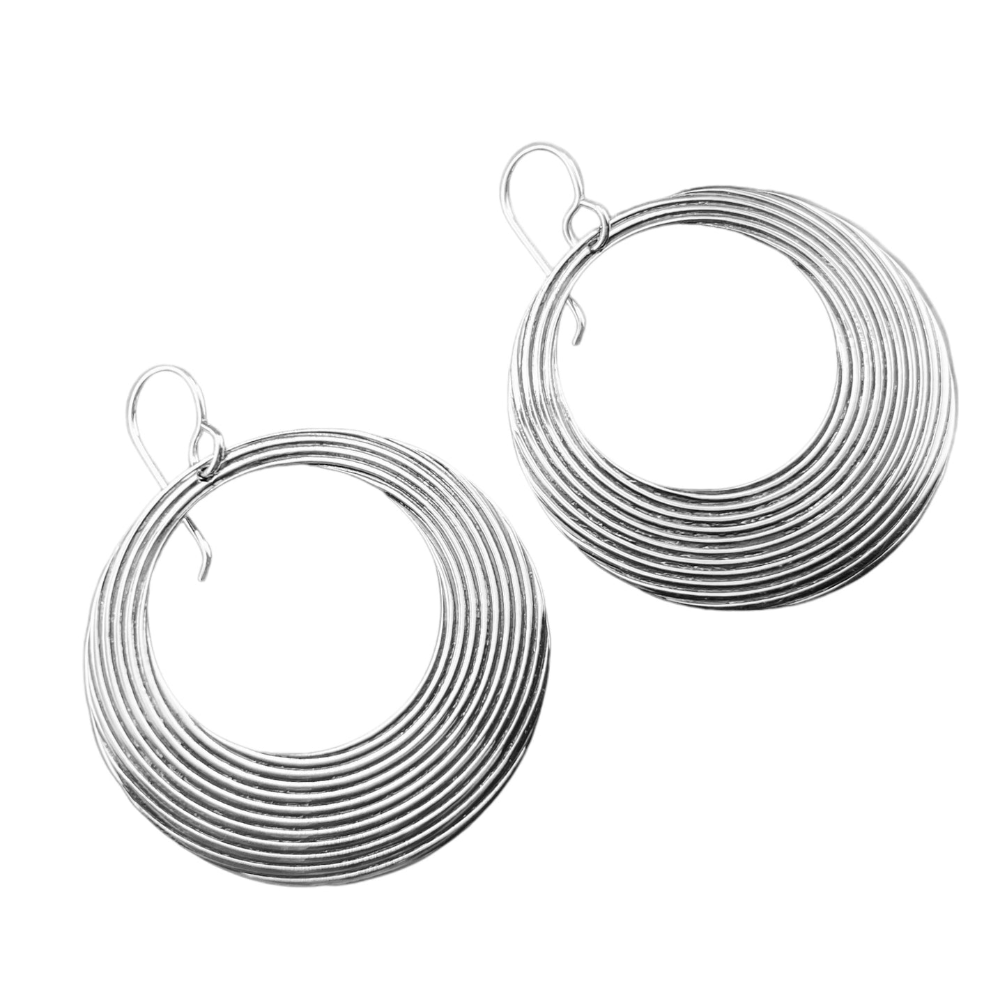 Sterling Silver .925 HOOP HOOK Earrings 40mmx1mm Offset Circles