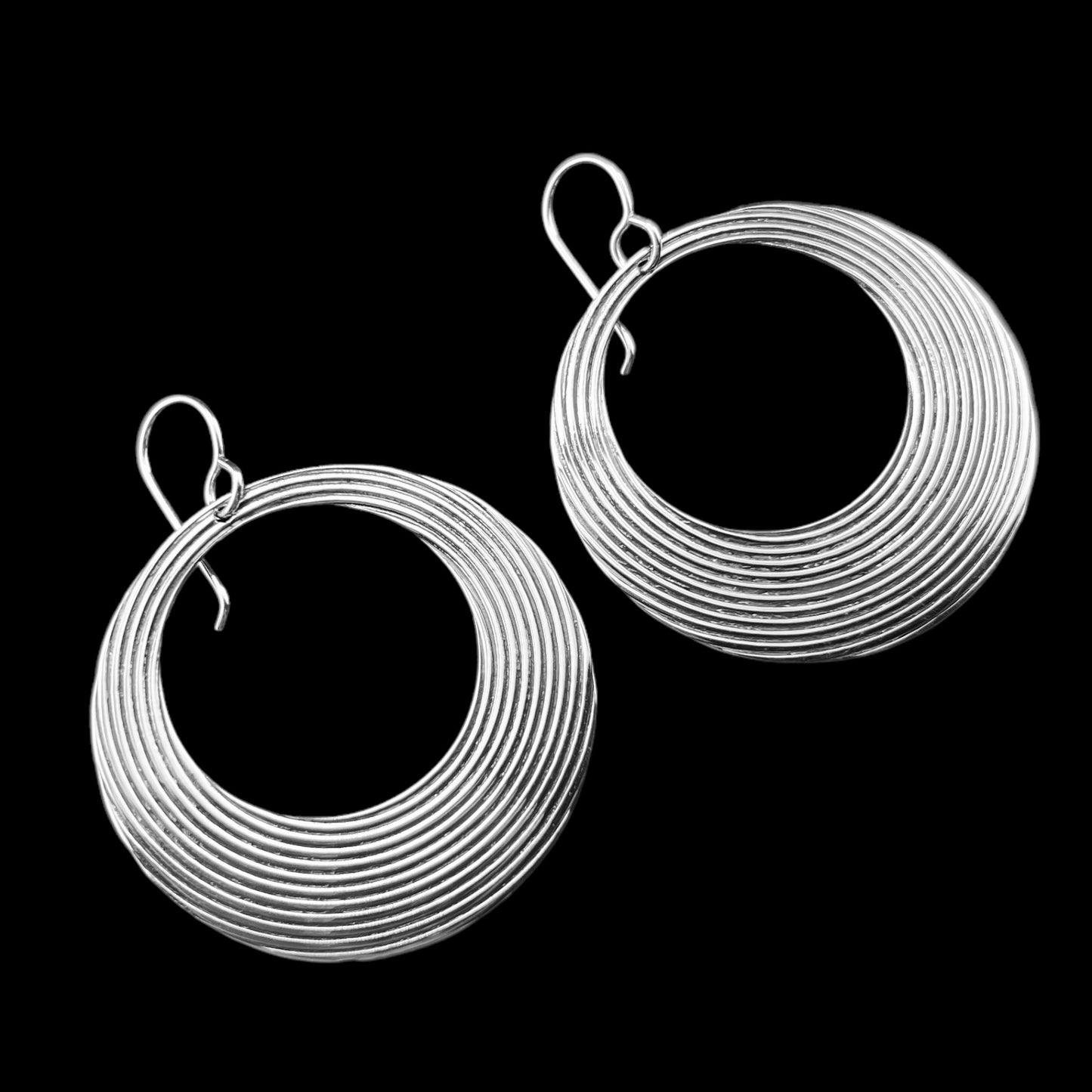 Sterling Silver .925 HOOP HOOK Earrings 40mmx1mm Offset Circles