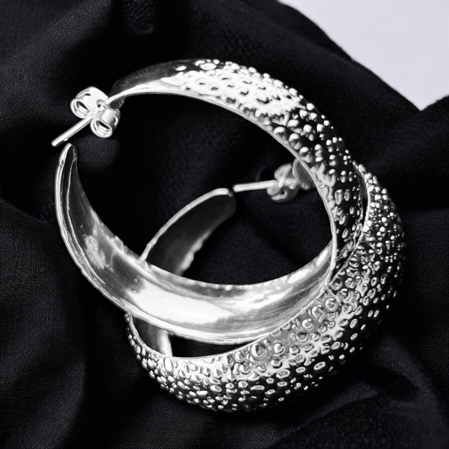 Sterling Silver .925 HOOP POST Earrings 40mmx14mm Embossed