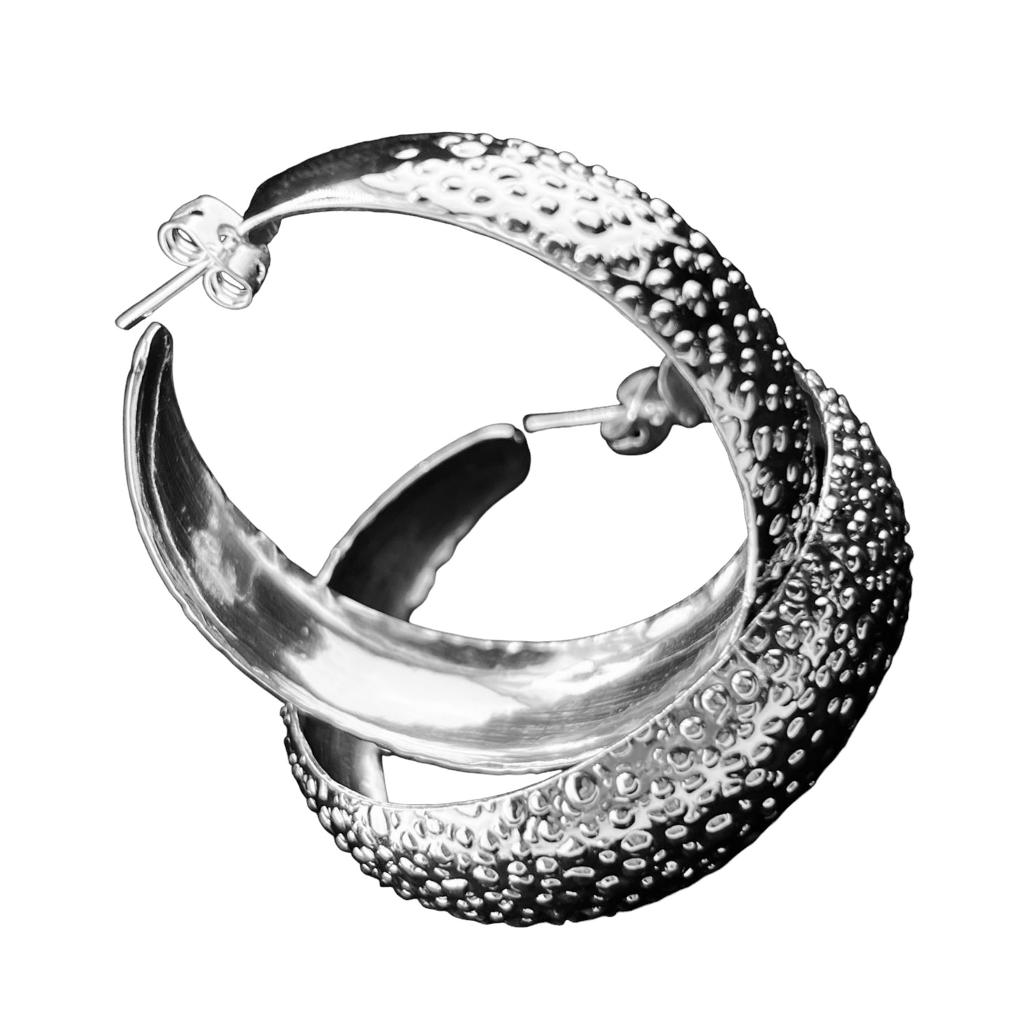 Sterling Silver .925 HOOP POST Earrings 40mmx14mm Embossed