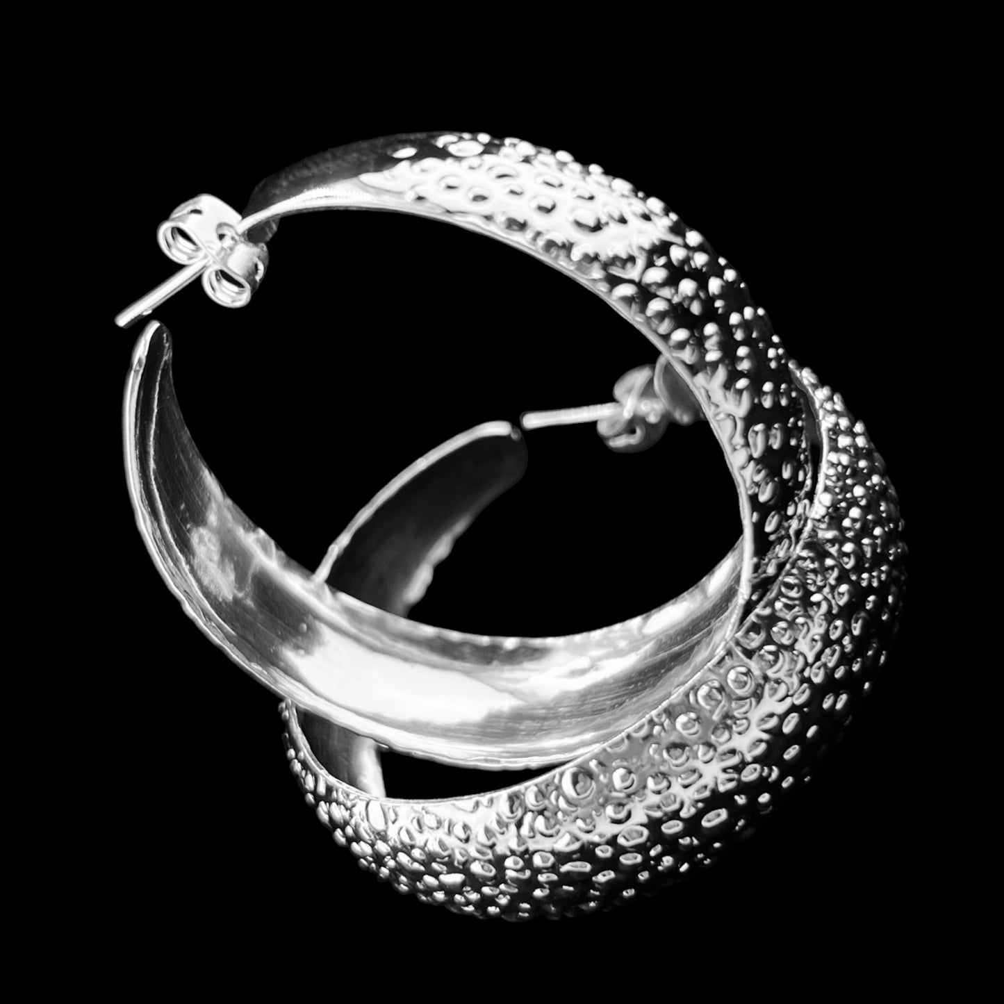 Sterling Silver .925 HOOP POST Earrings 40mmx14mm Embossed