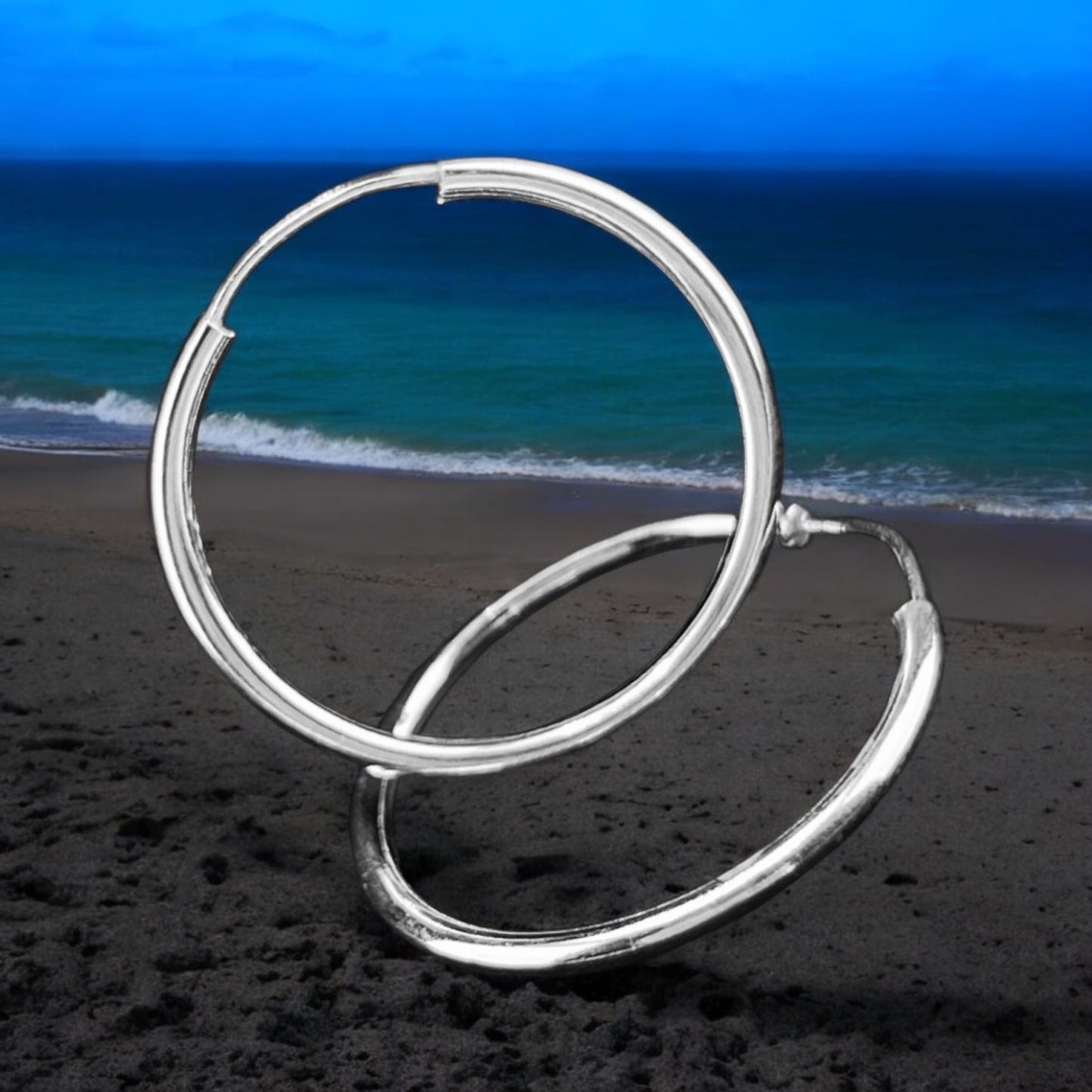 Sterling Silver .925 ENDLESS HOOP Earrings 25mmx1mm Smooth