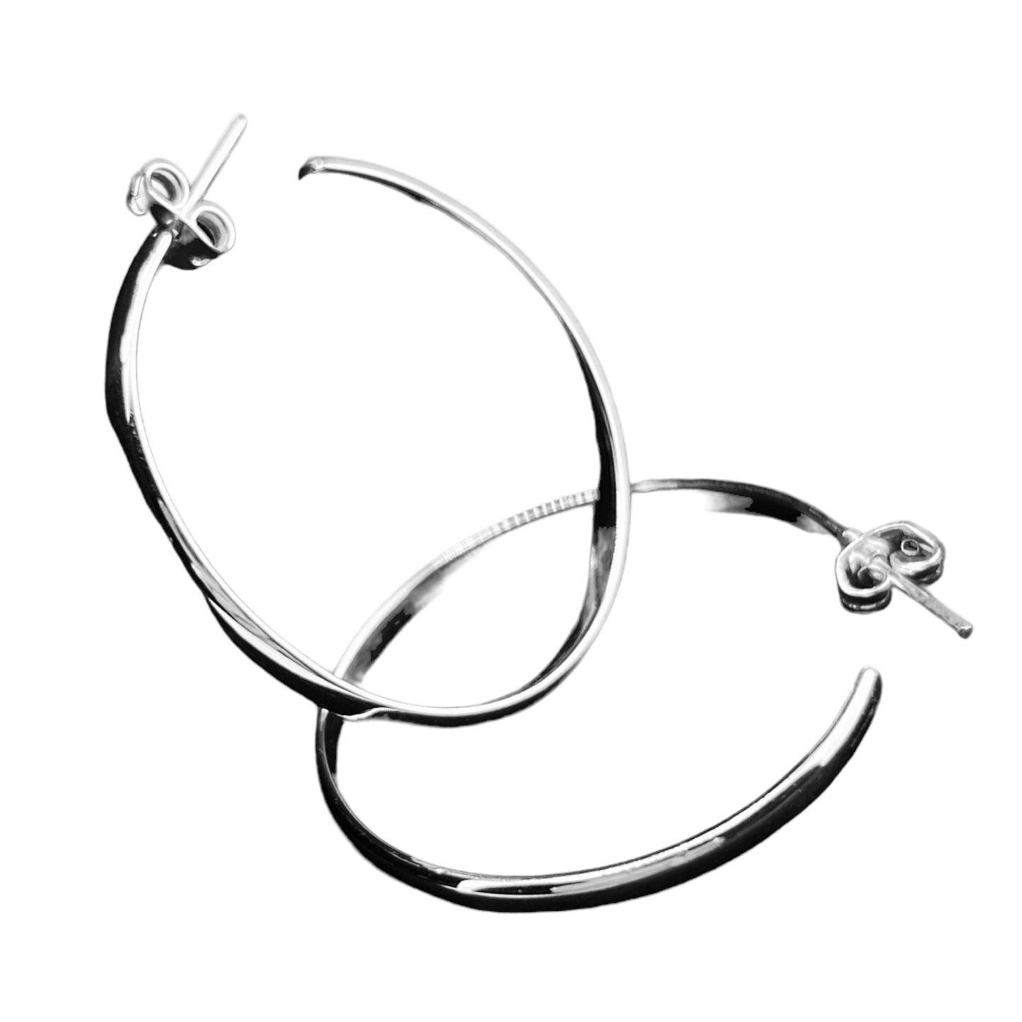 Sterling Silver .925 POST HOOP Earrings 35mmx3mm Smooth Rounded