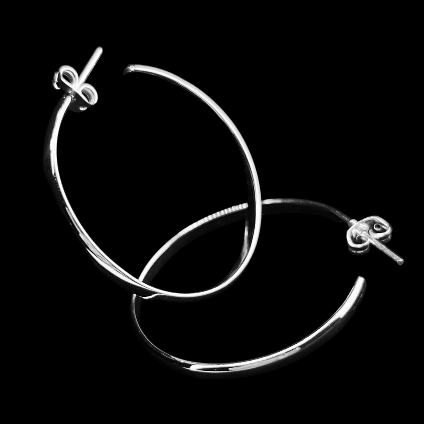 Sterling Silver .925 POST HOOP Earrings 35mmx3mm Smooth Rounded