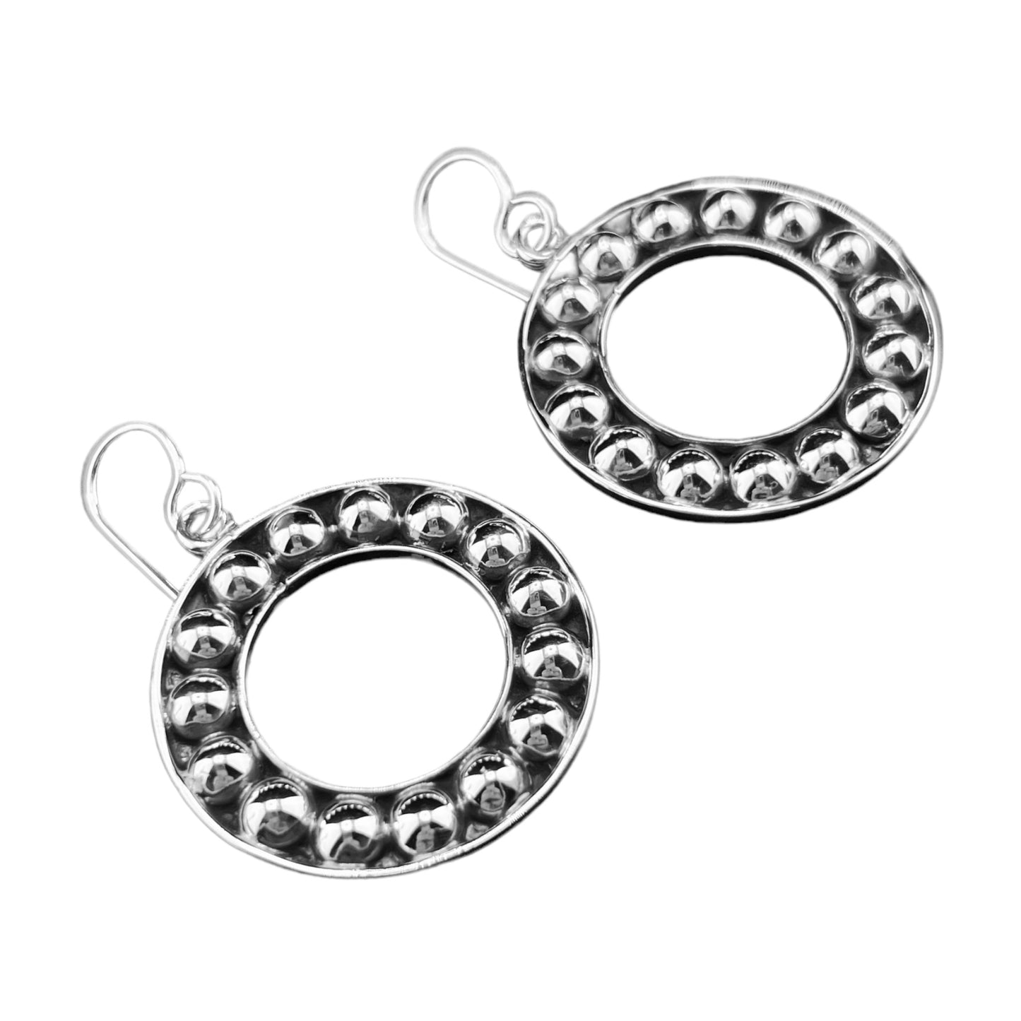 Sterling Silver .925 HOOK HOOP Earrings 30mmx3mm Circles with Balls