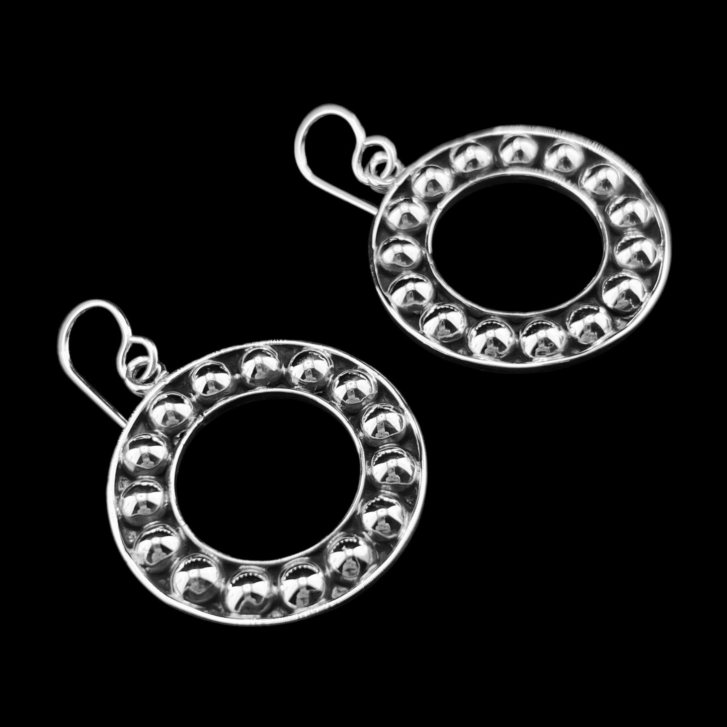 Sterling Silver .925 HOOK HOOP Earrings 30mmx3mm Circles with Balls