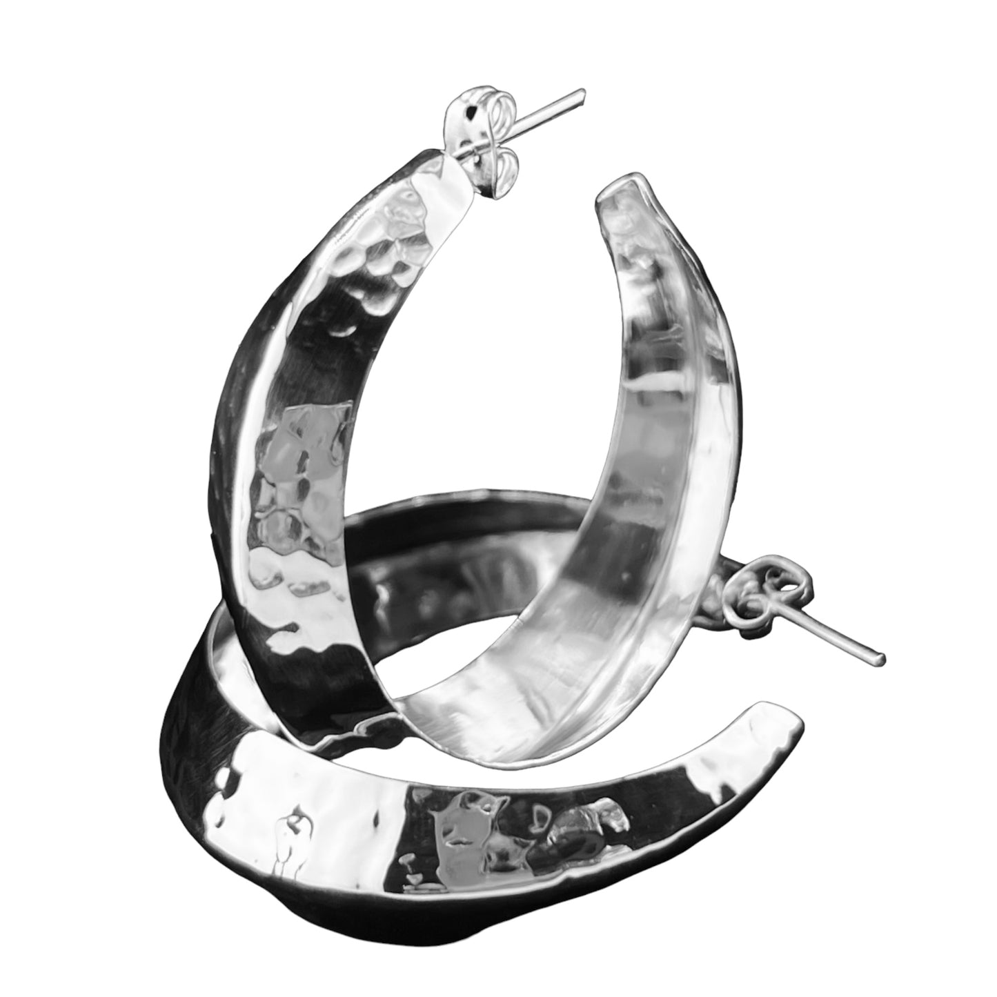 Sterling Silver .925 HOOP POST Earrings 45mmx10mm Hammered
