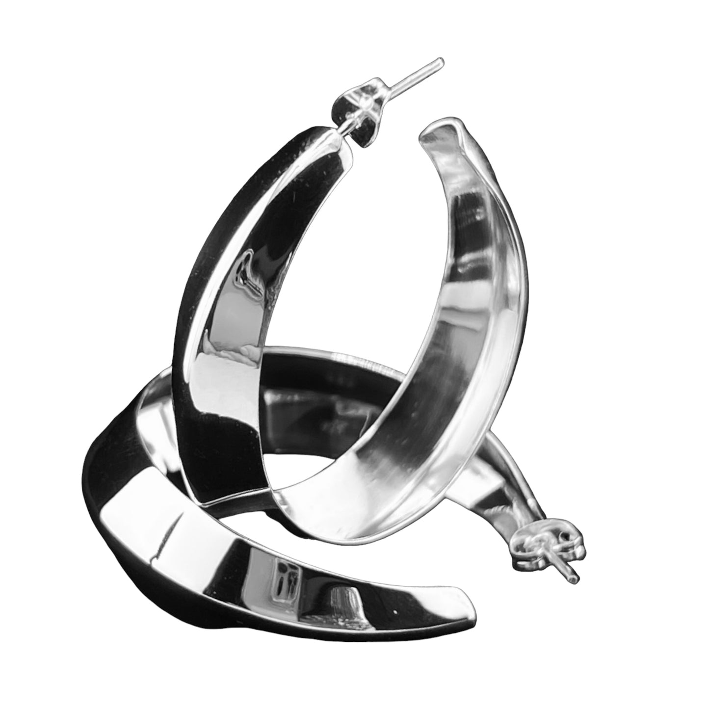 Sterling Silver .925 HOOP POST Earrings 45mmx10mm Smooth
