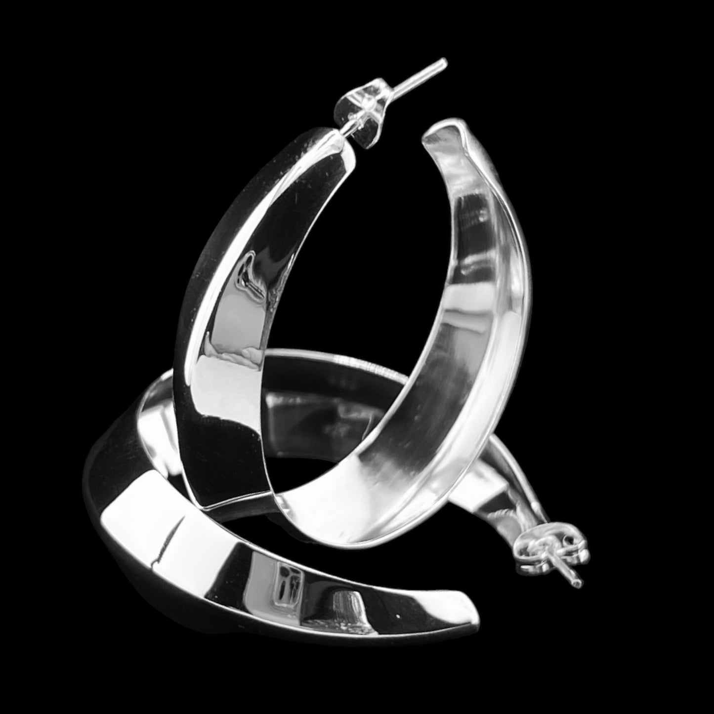 Sterling Silver .925 HOOP POST Earrings 45mmx10mm Smooth