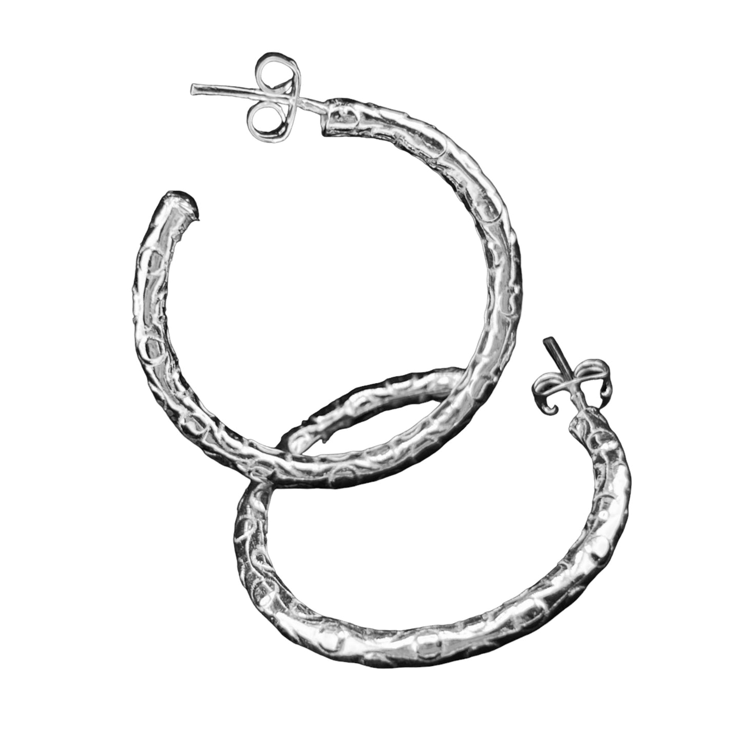 Sterling Silver .925 POST HOOP Earrings 30mmx2mm Hammered