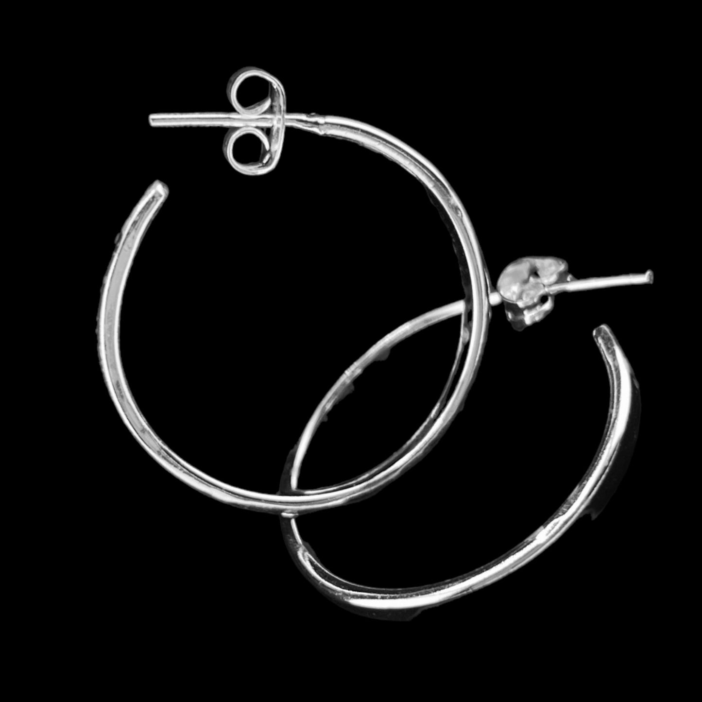 Sterling Silver .925 POST HOOP Earrings 25mmx2mm Smooth Rounded