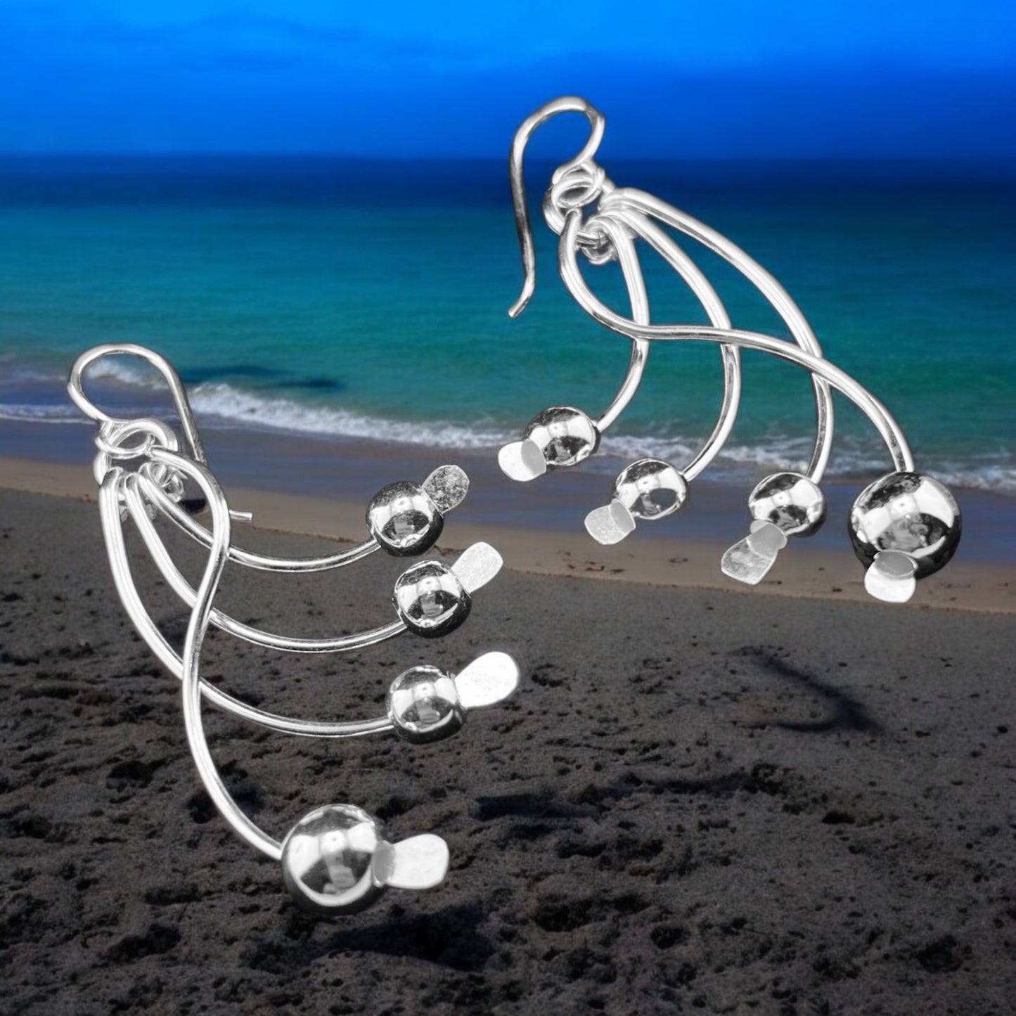 Sterling Silver .925 HOOK Earrings 20mmx45mm 4 Curved with Balls