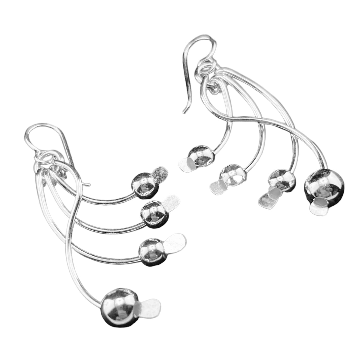 Sterling Silver .925 HOOK Earrings 20mmx45mm 4 Curved with Balls
