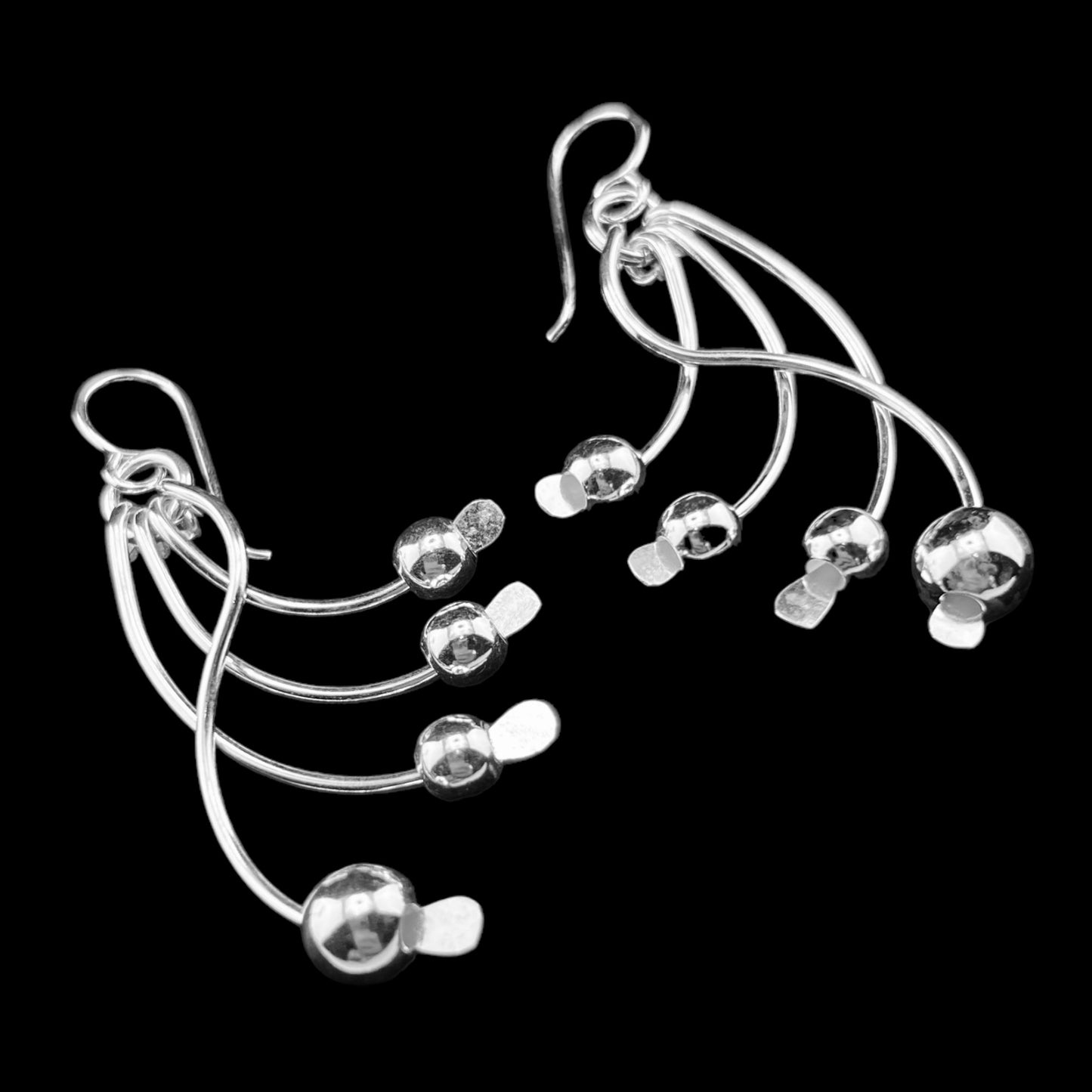 Sterling Silver .925 HOOK Earrings 20mmx45mm 4 Curved with Balls