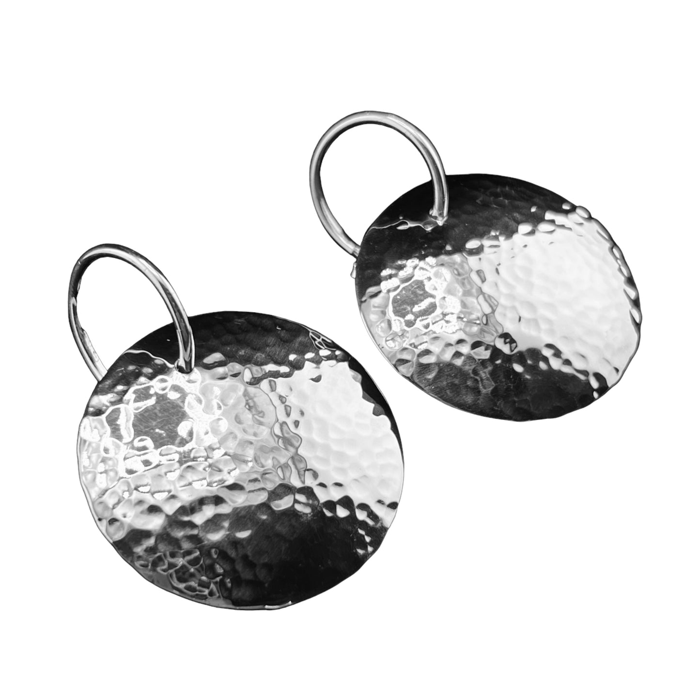 Sterling Silver .925 POST Earrings 35mmx45mm Hammered Disc