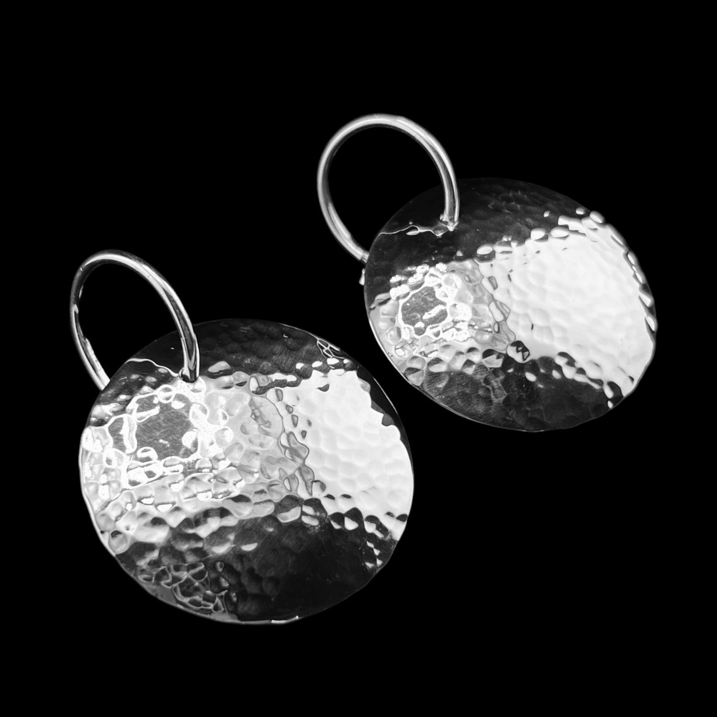 Sterling Silver .925 POST Earrings 35mmx45mm Hammered Disc