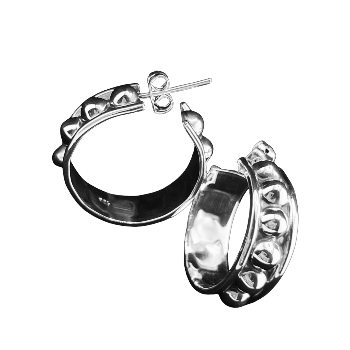 Sterling Silver HOOP POST 925 Earrings 23mmx8mm Bolitas Balls