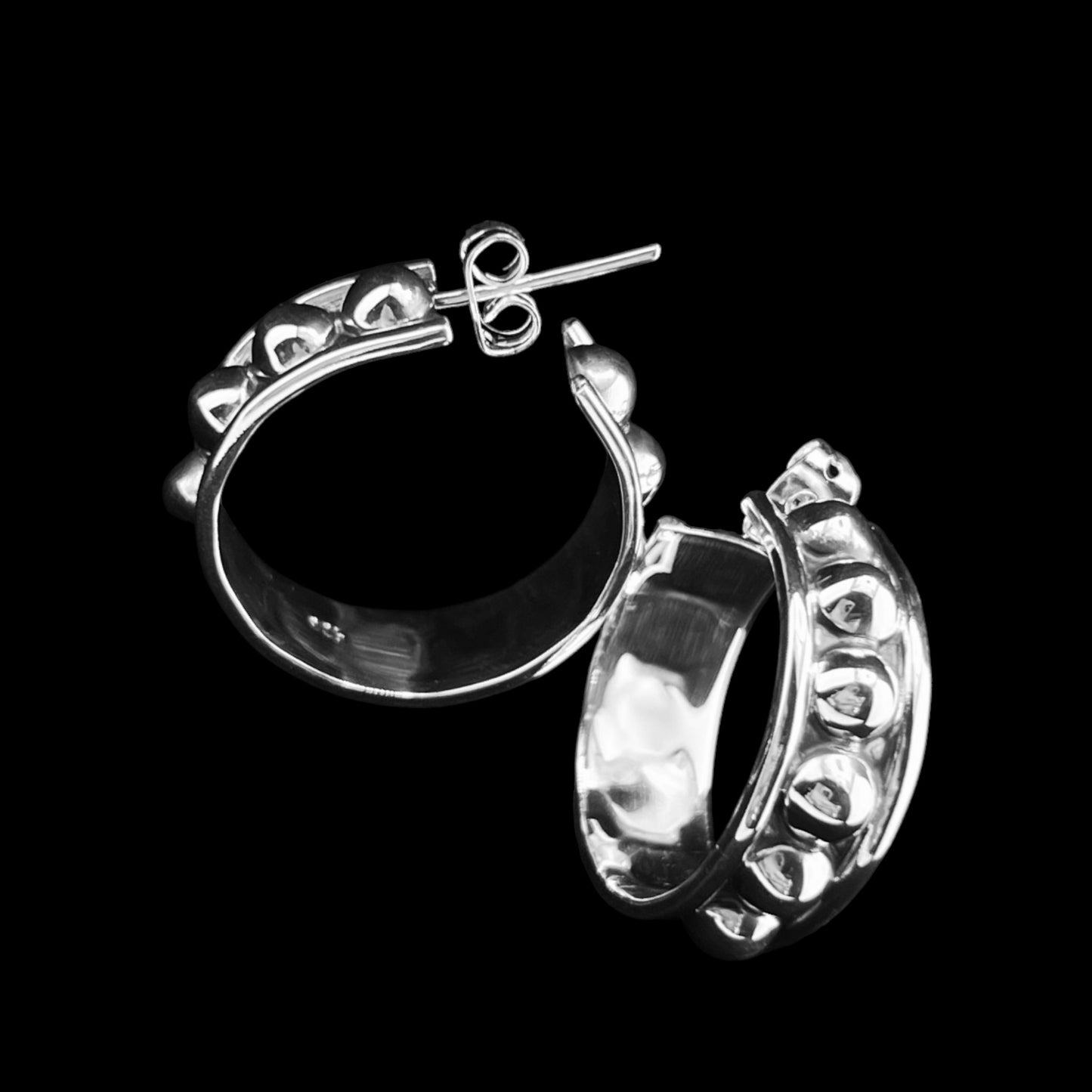 Sterling Silver HOOP POST 925 Earrings 23mmx8mm Bolitas Balls