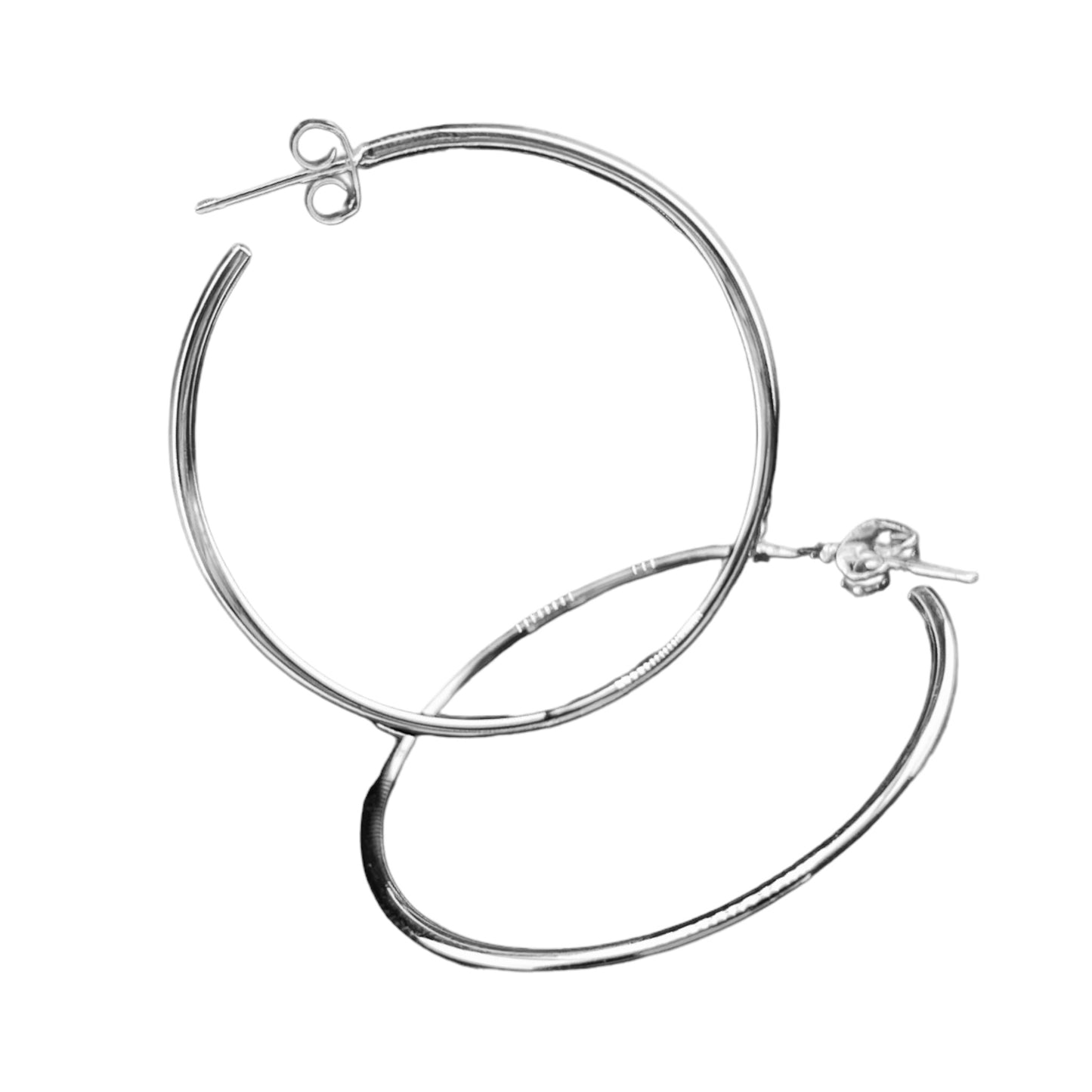 Sterling Silver .925 HOOP POST Earrings 40mmx1mm Smooth Round