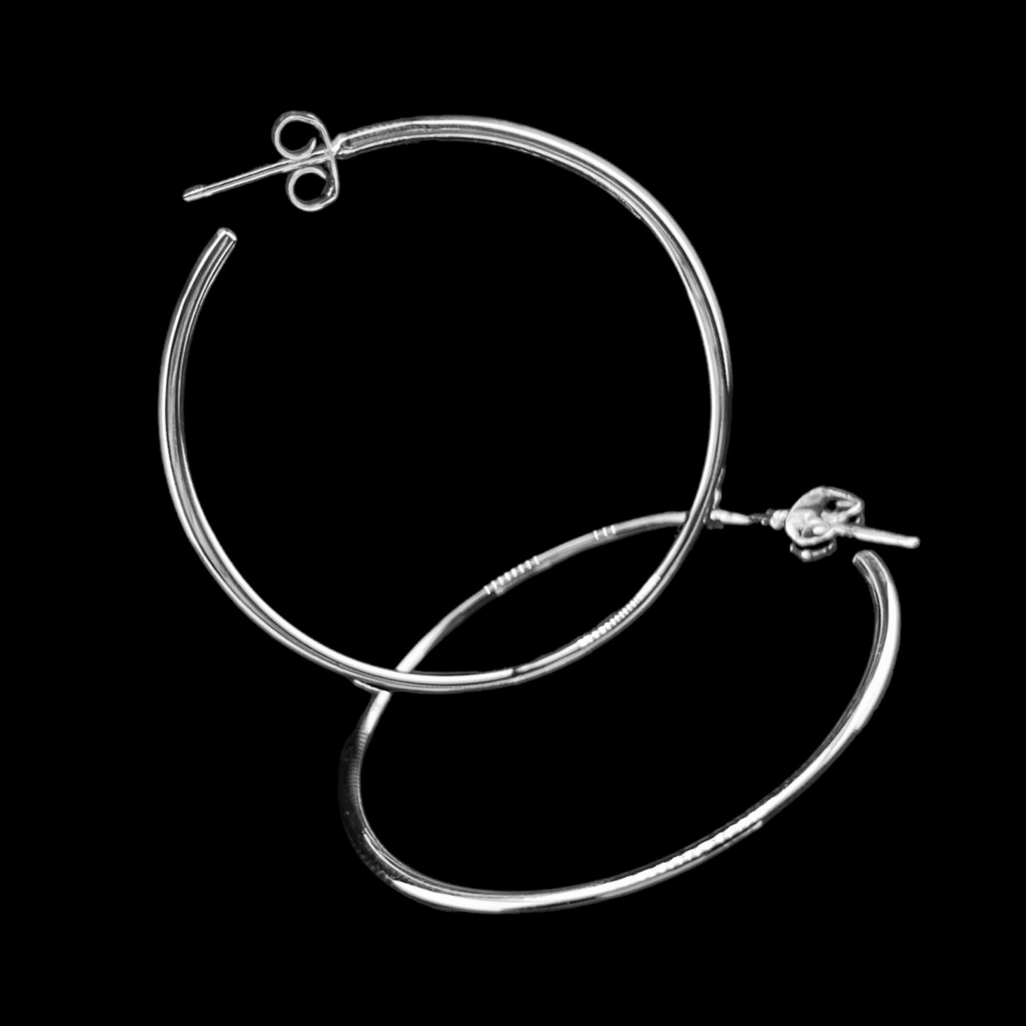 Sterling Silver .925 HOOP POST Earrings 40mmx1mm Smooth Round