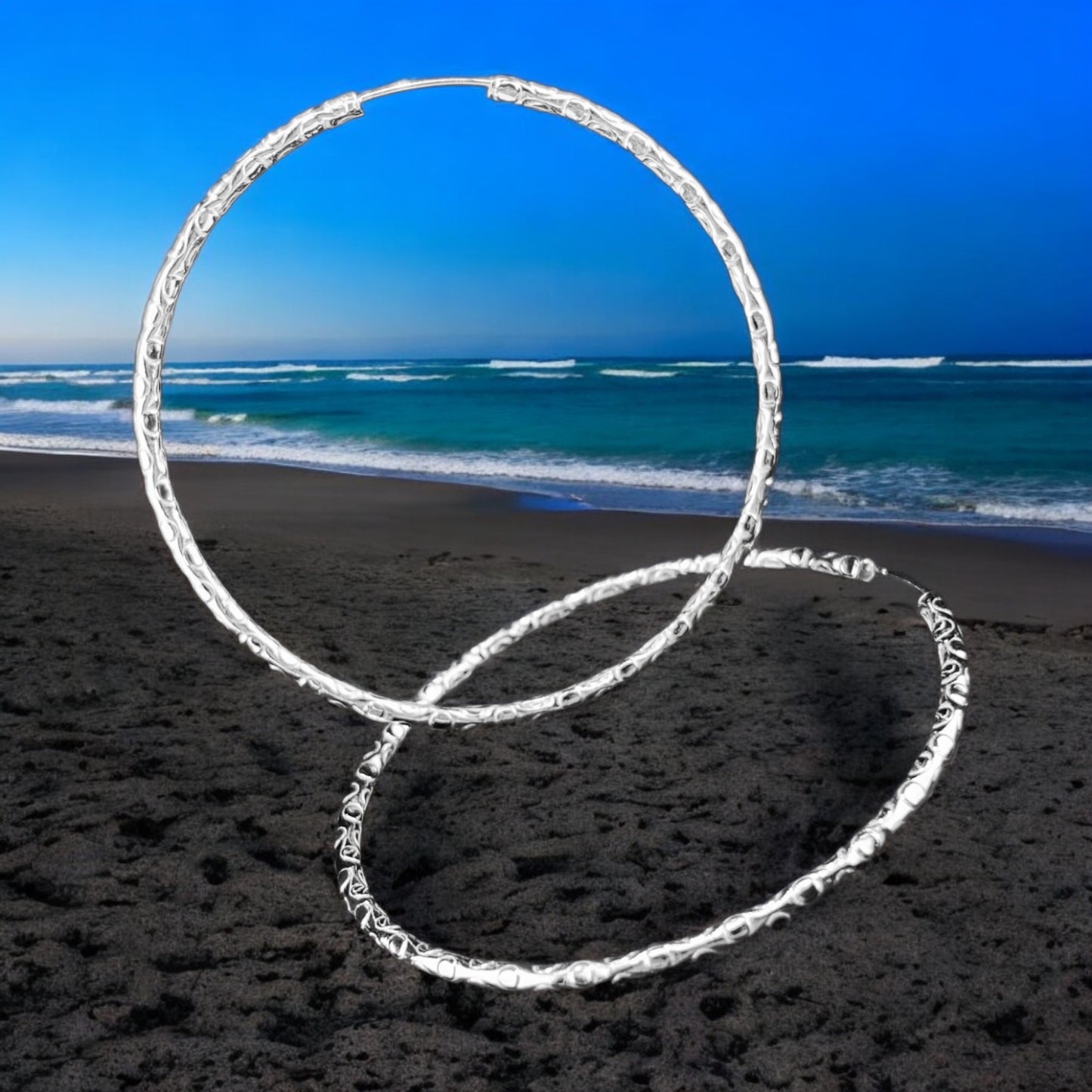 Sterling Silver .925 ENDLESS HOOP Earrings 63mmX2mm