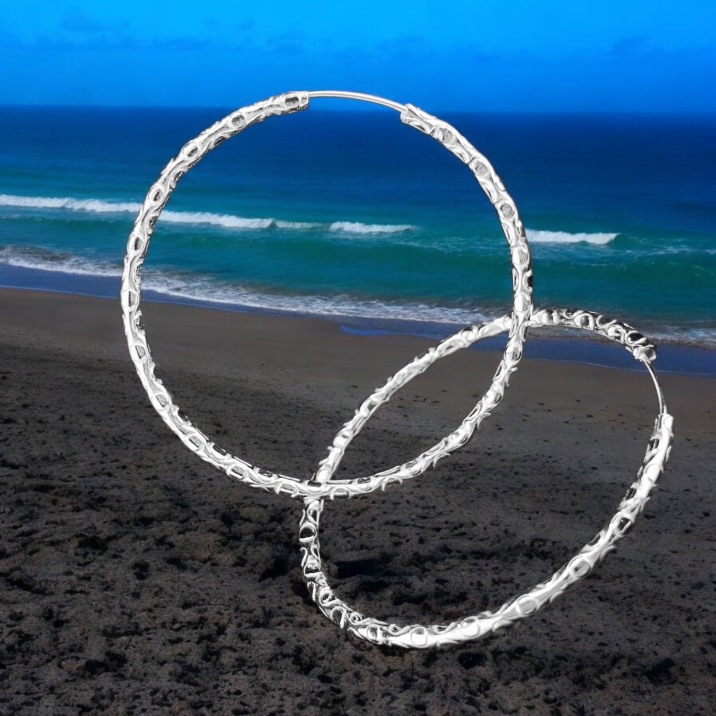 Sterling Silver .925 ENDLESS HOOP Earrings 55mmX3mm
