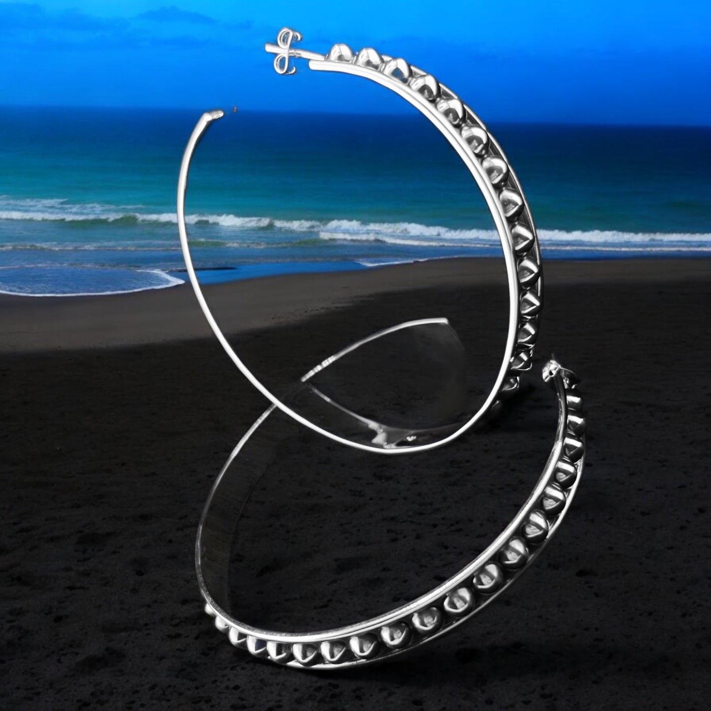 Sterling Silver .925 HOOP POST Earrings 70mmx6mm