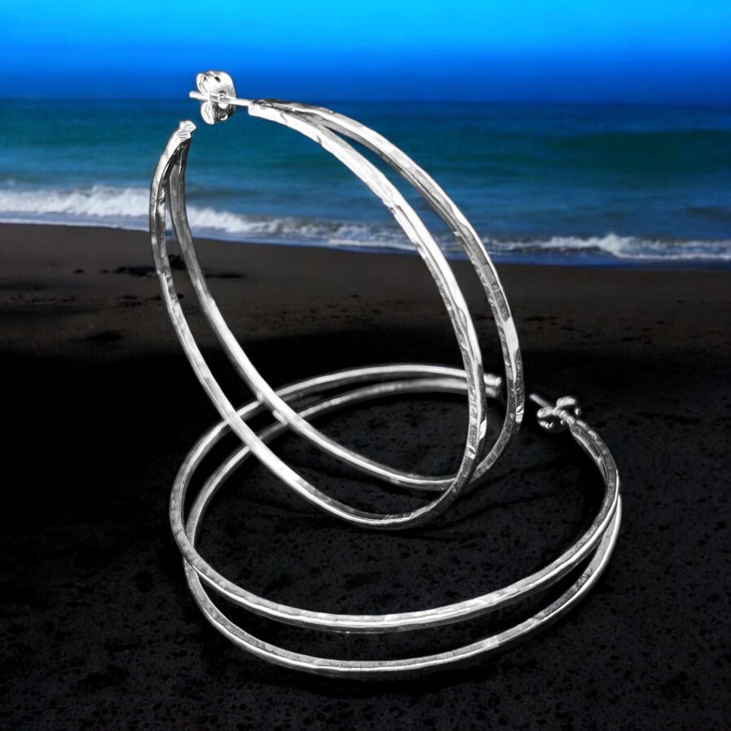 Sterling Silver .925 HOOP POST Earrings 60mmx12 Double Strand