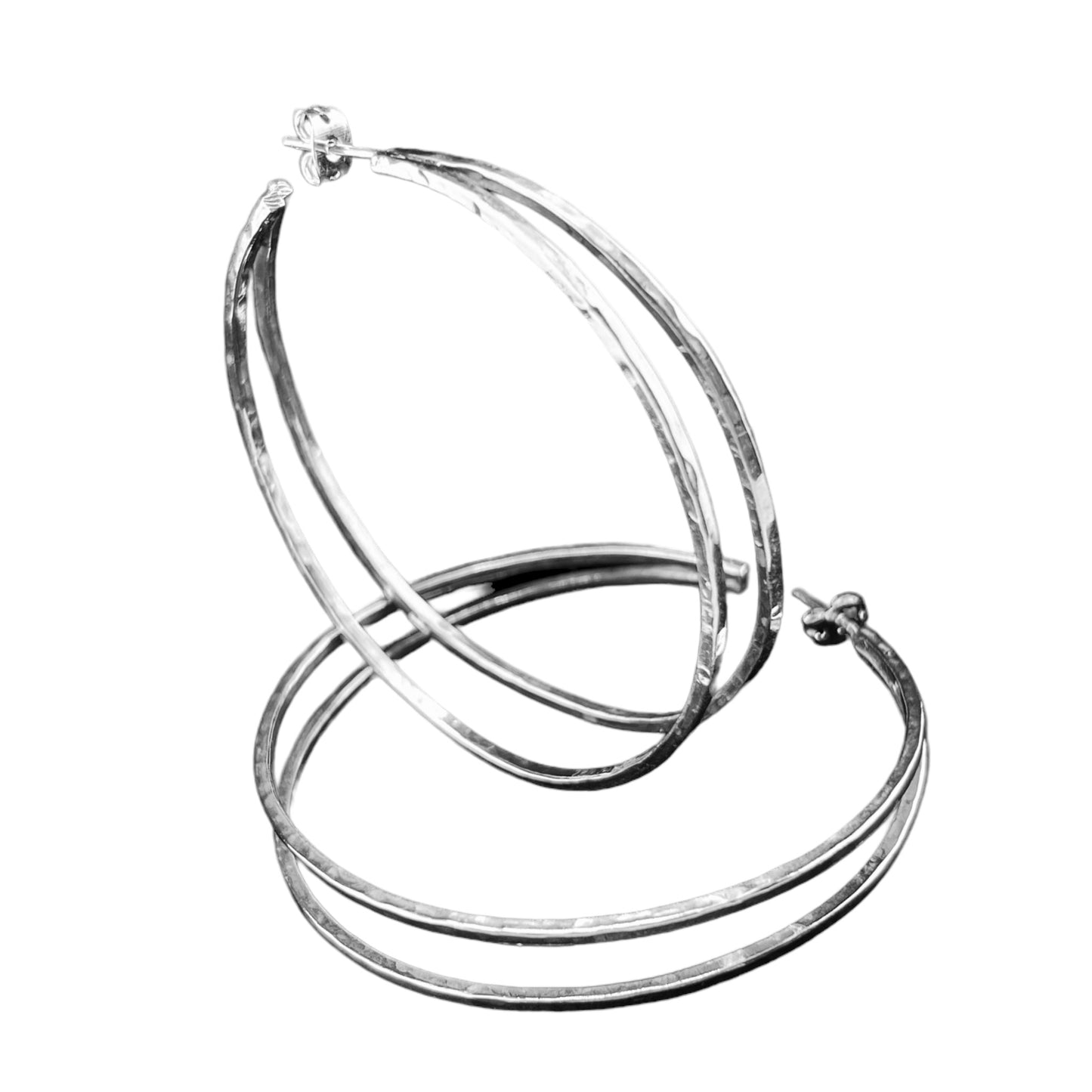 Sterling Silver .925 HOOP POST Earrings 60mmx12 Double Strand