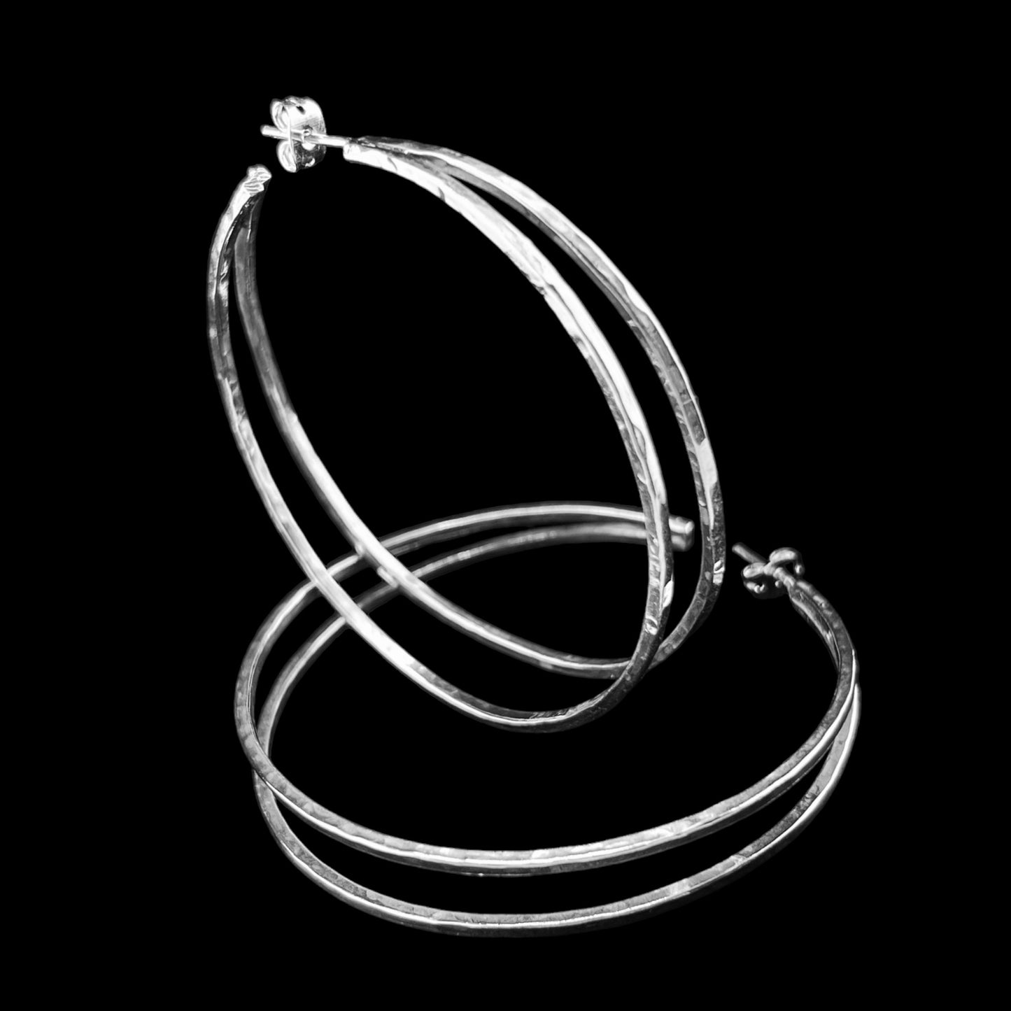 Sterling Silver .925 HOOP POST Earrings 60mmx12 Double Strand