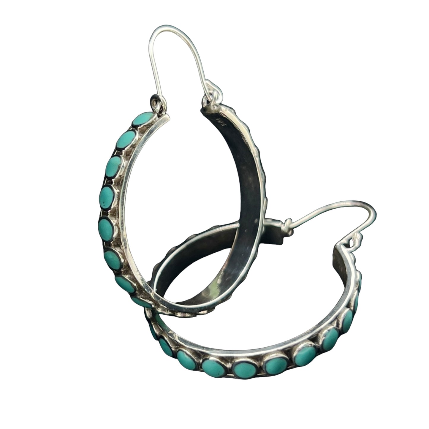 Sterling Silver .925 HOOP Earrings 35mmx4mm Turquoise