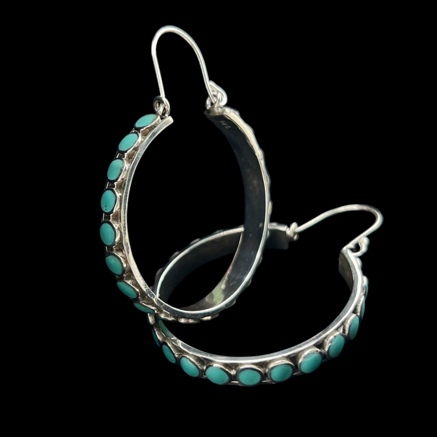 Sterling Silver .925 HOOP Earrings 35mmx4mm Turquoise