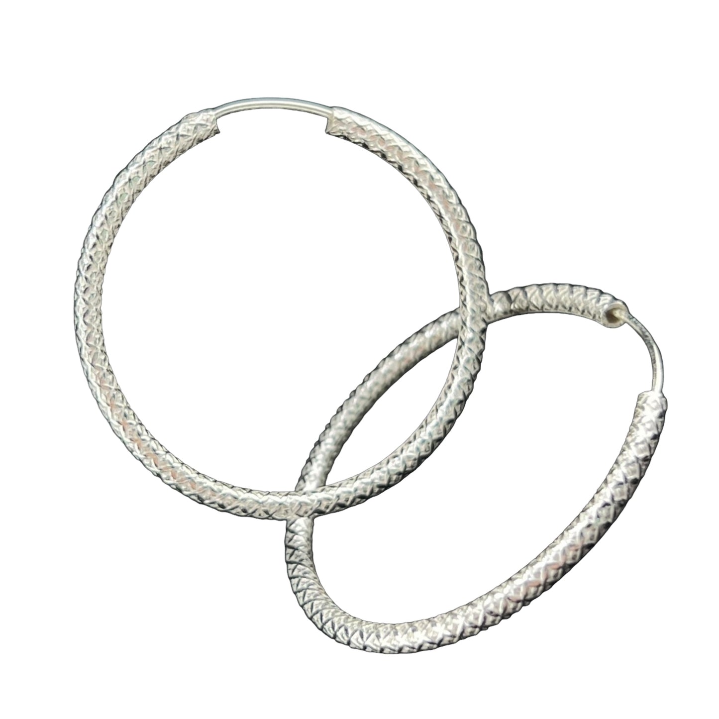 Sterling Silver .925 ENDLESS HOOP Earrings 37mmx2mm embossed