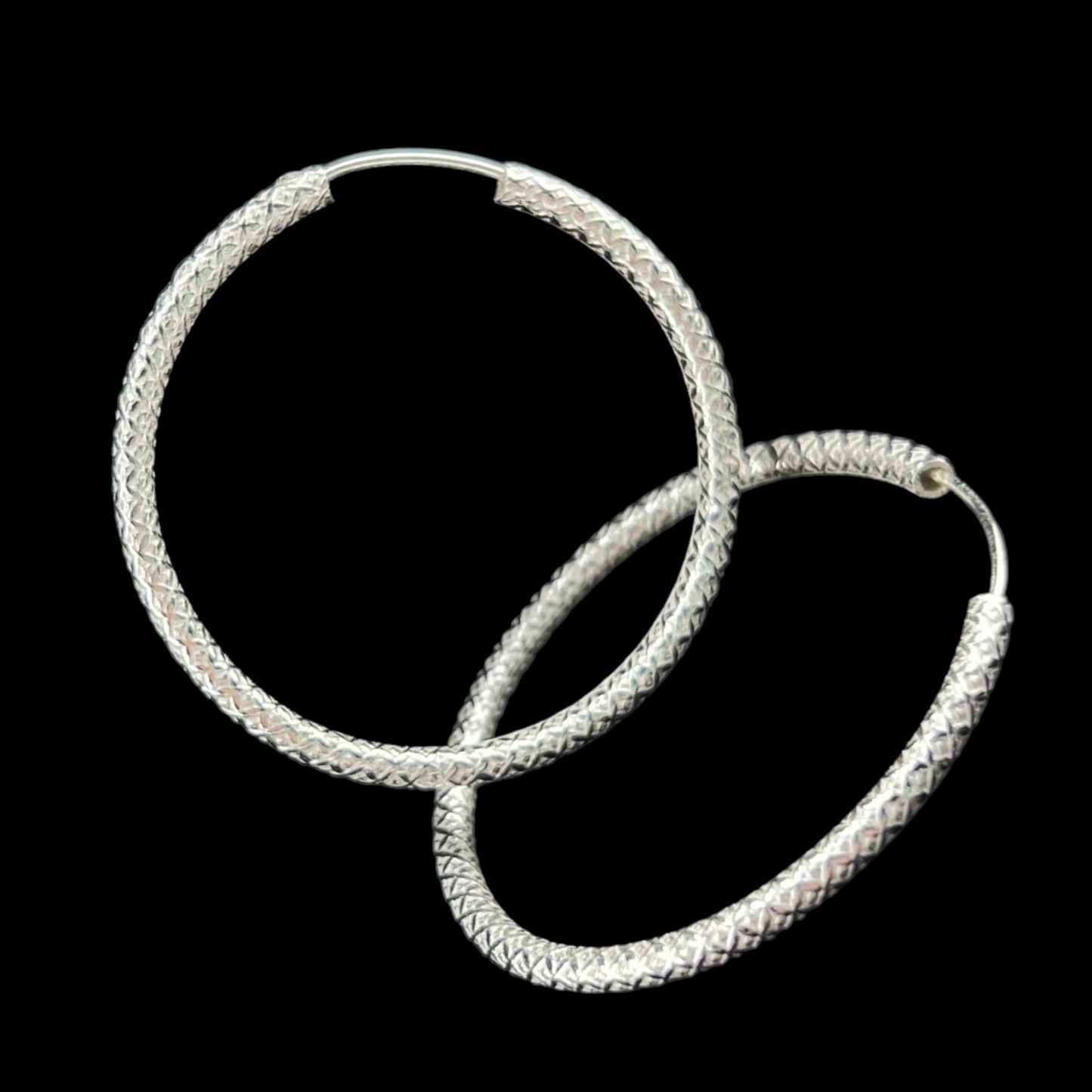 Sterling Silver .925 ENDLESS HOOP Earrings 37mmx2mm embossed