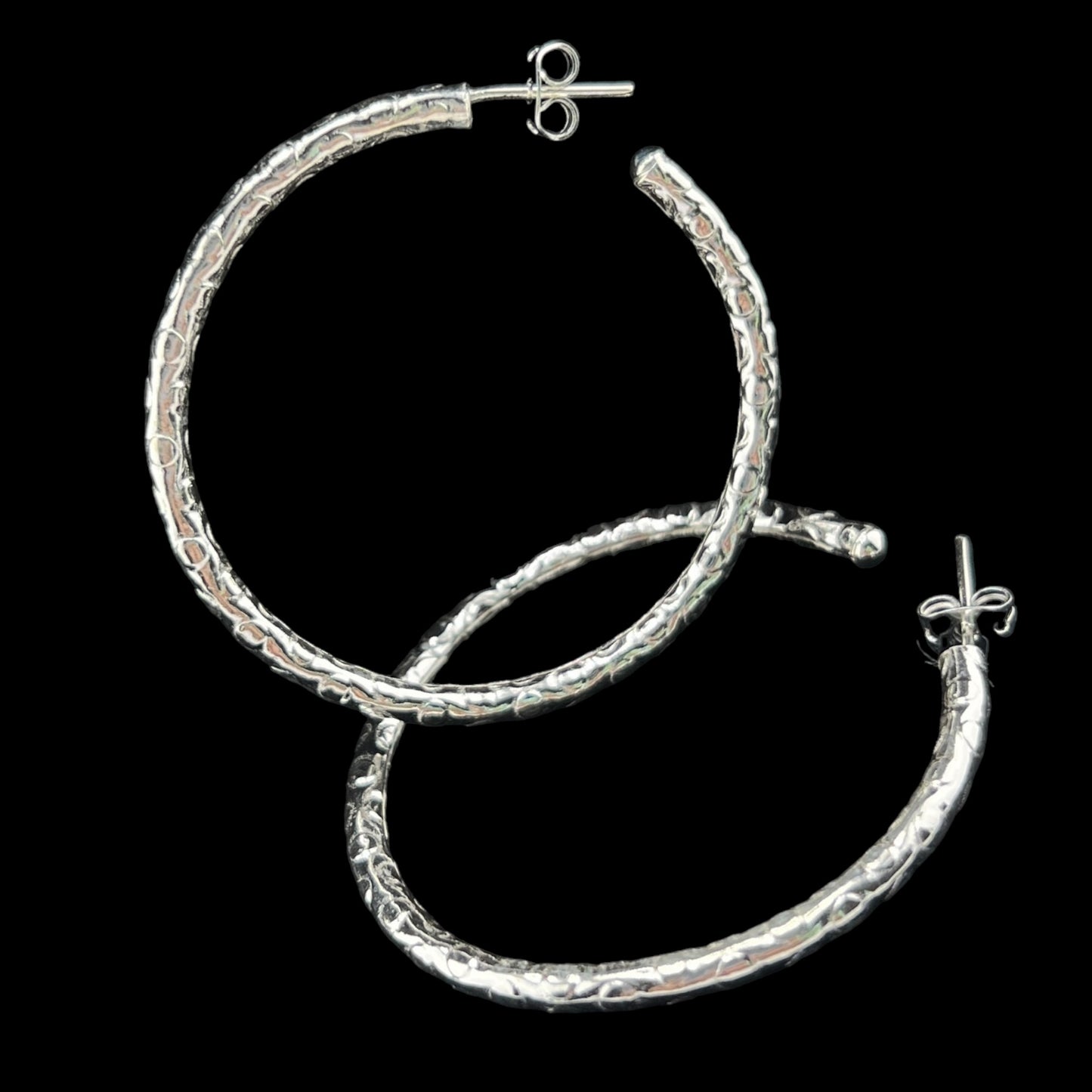 Sterling Silver .925 HOOP POST Earrings 45mmx3mm embossed