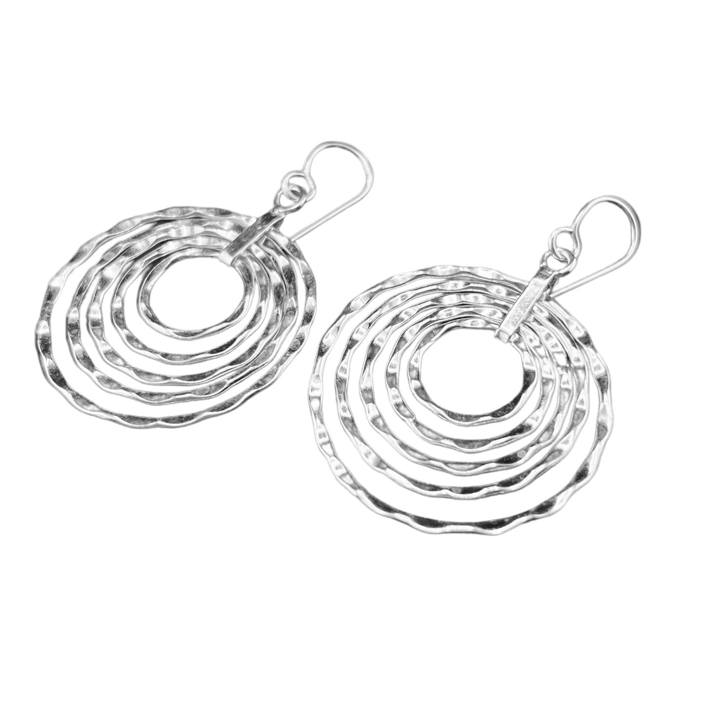 Sterling Silver .925 HOOP HOOK Earrings 6 Undulating Concentric Rings